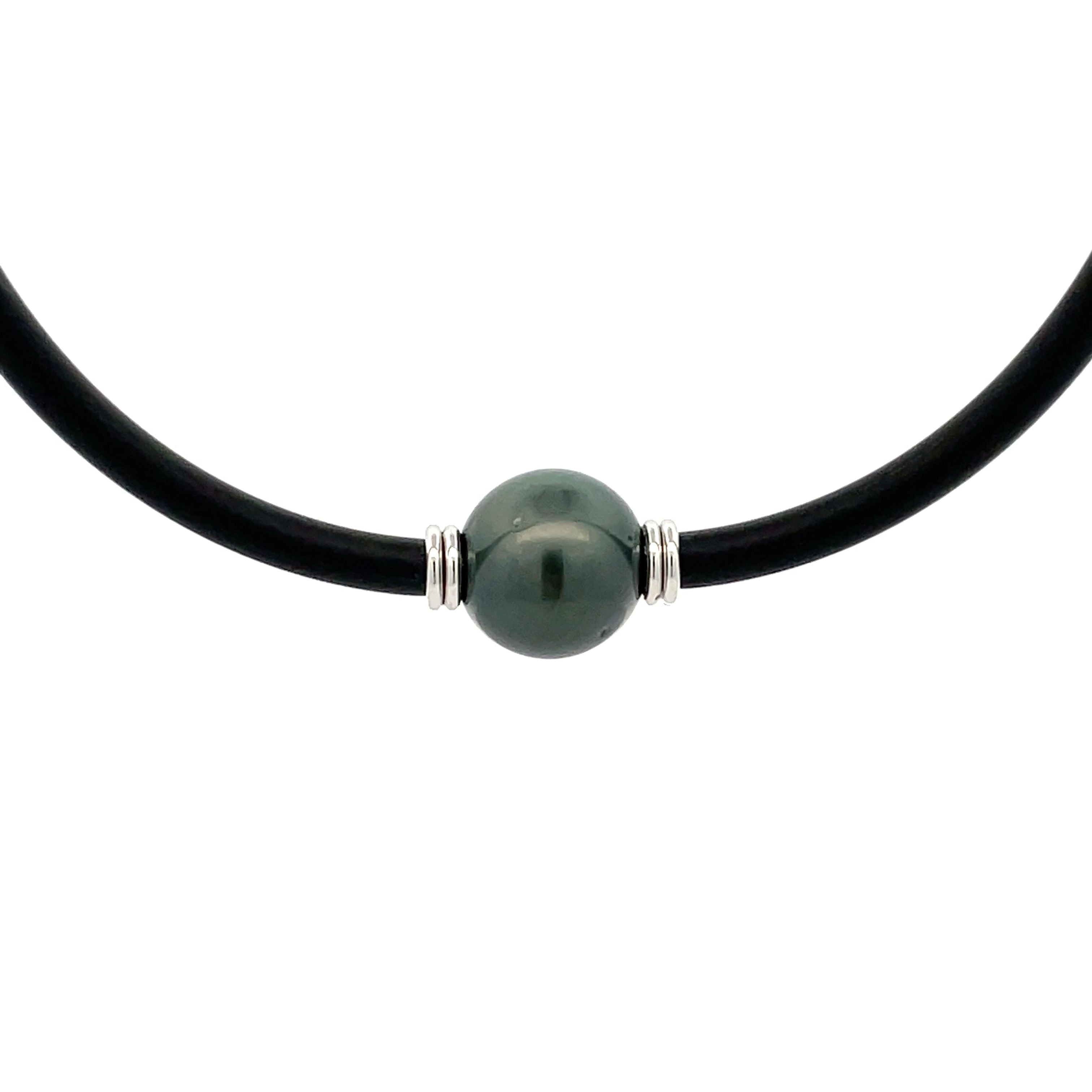 Sterling Silver Tahitian Cultured 13 -14mm Pearl Neoprene Necklace