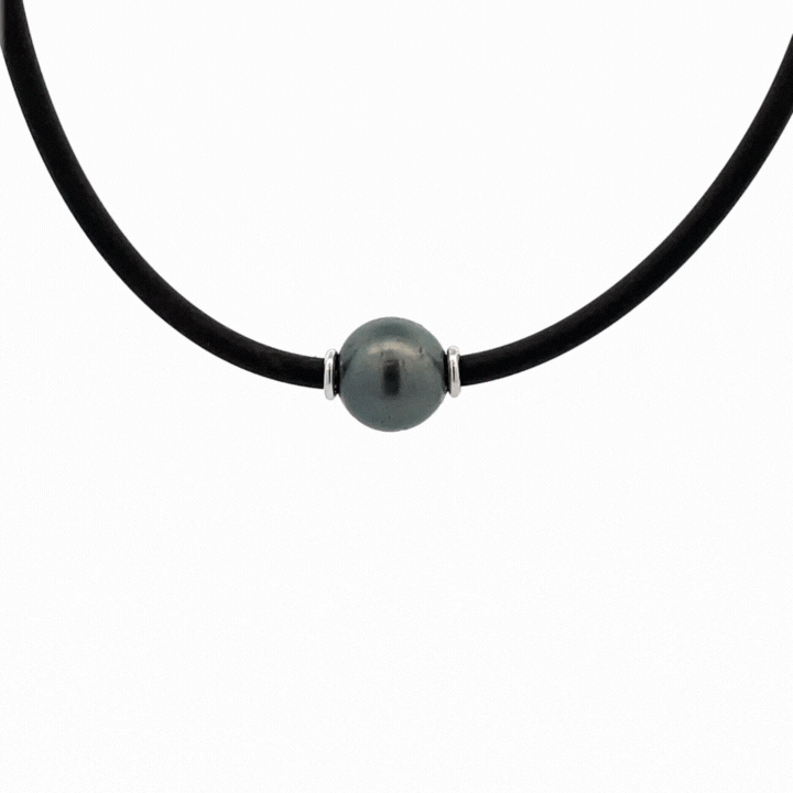 Stainless Steel Tahitian Cultured 11-12 mm Pearl Neoprene Necklace
