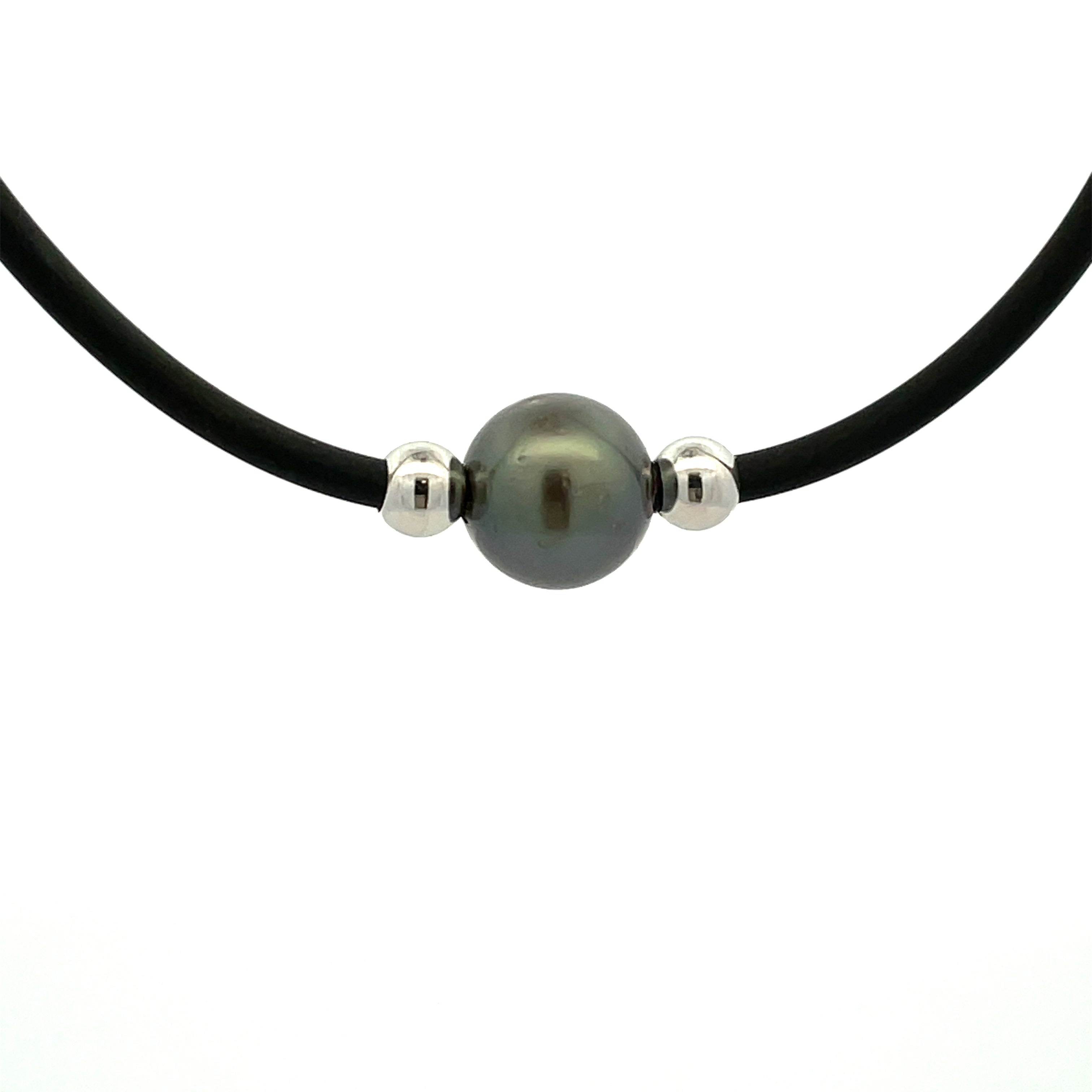 Stainless Steel Tahitian Cultured 12-13 mm Pearl Neoprene Necklace