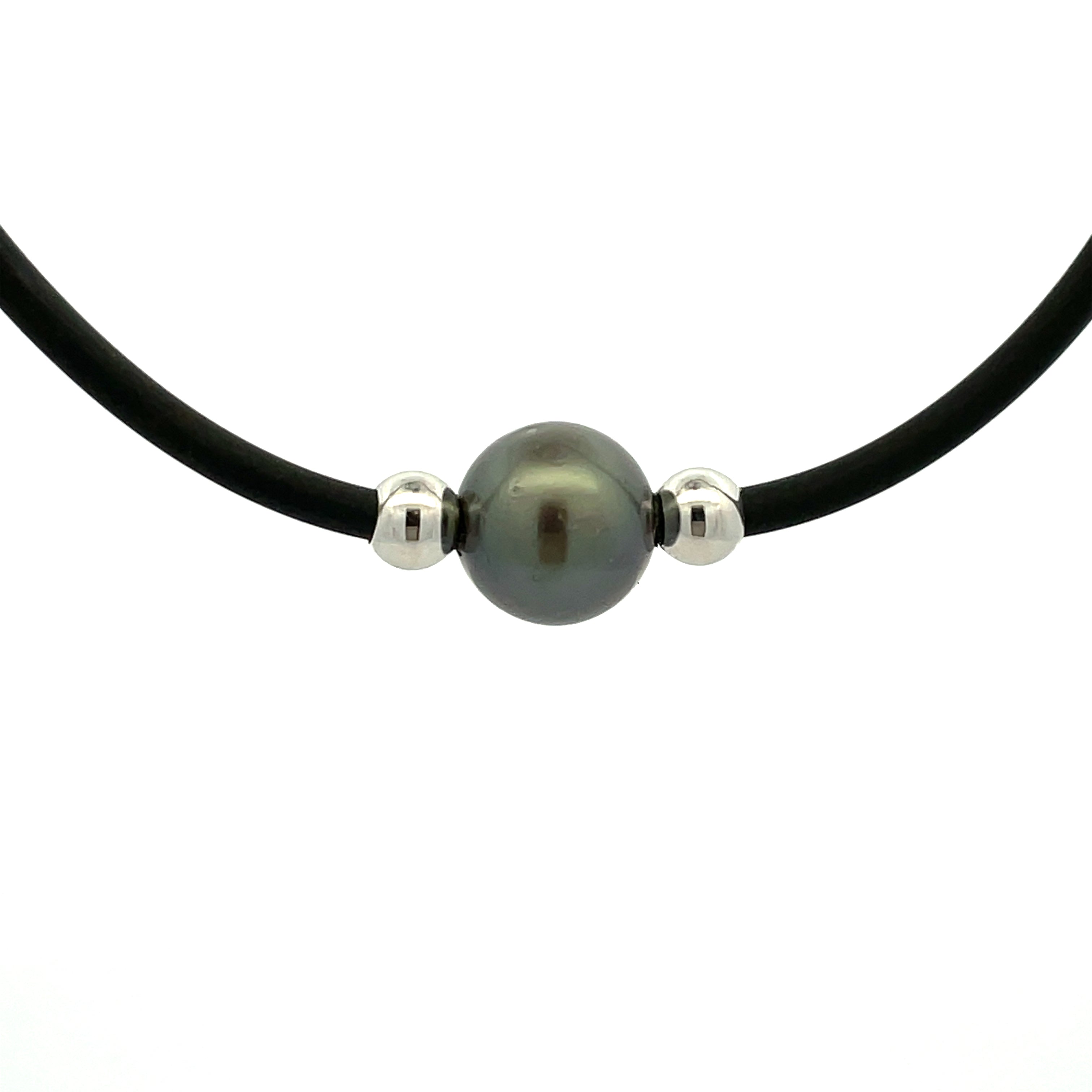 Stainless Steel and Tahitian Cultured Pearl Neoprene Necklace