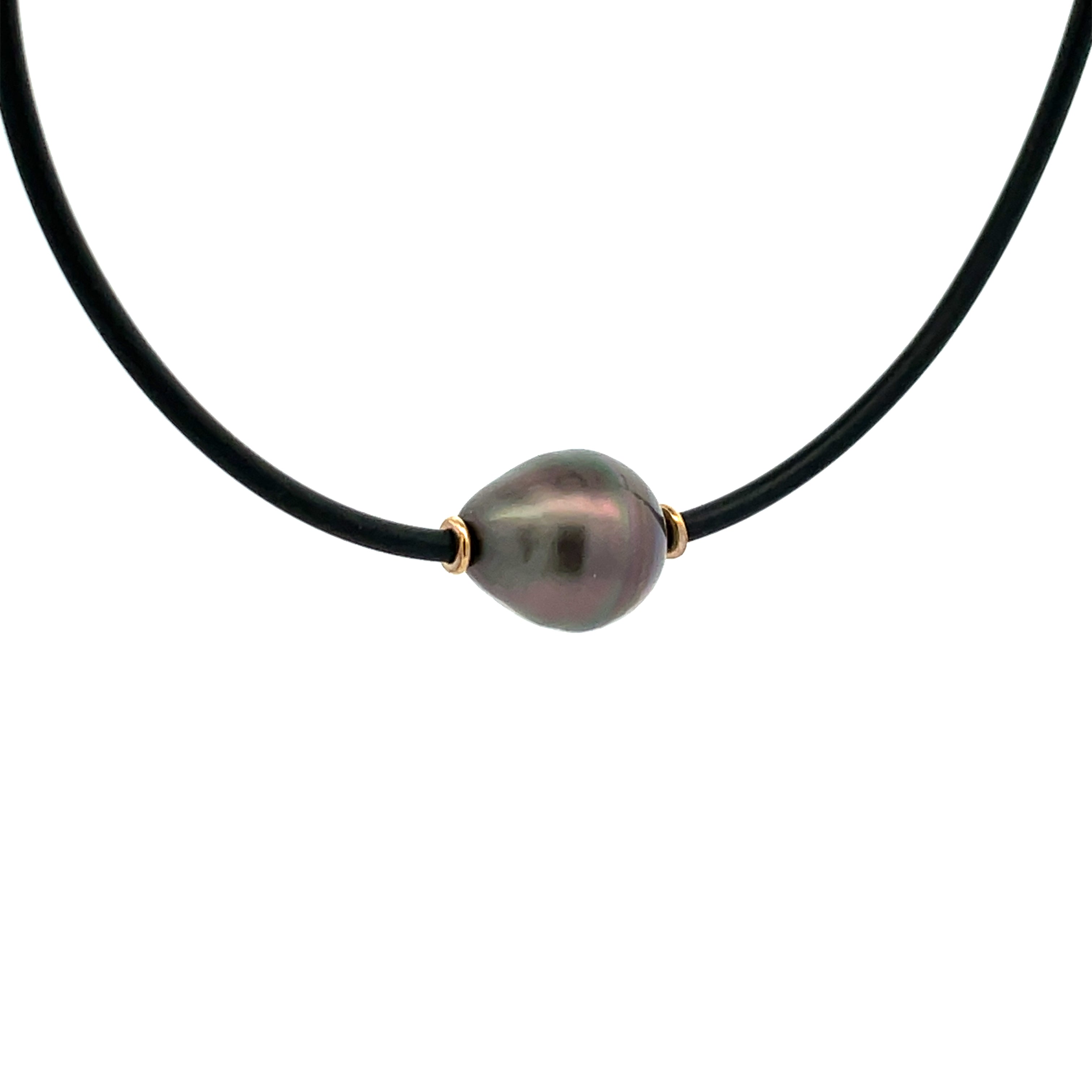 9K Yellow Gold Tahitian Cultured 12 -13mm Pearl Neoprene Necklace