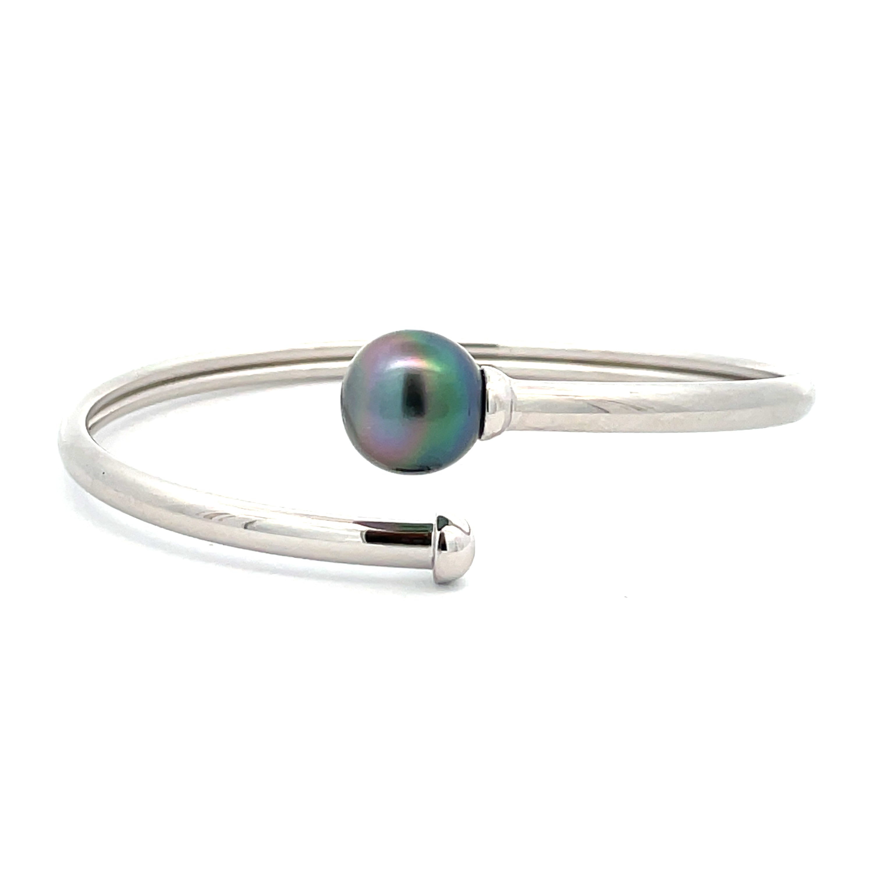 Sterling Silver Tahitian Cultured Pearl Bangle