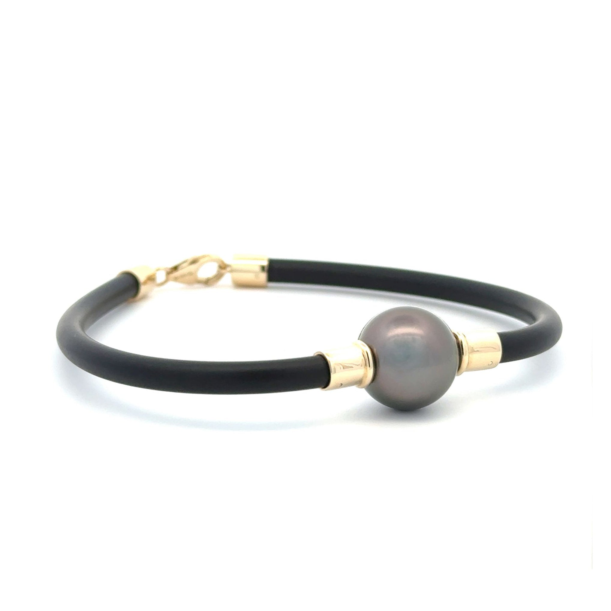 9K Yellow Gold Tahitian Cultured 13-14mm Pearl Neoprene Bracelet - 4mm
