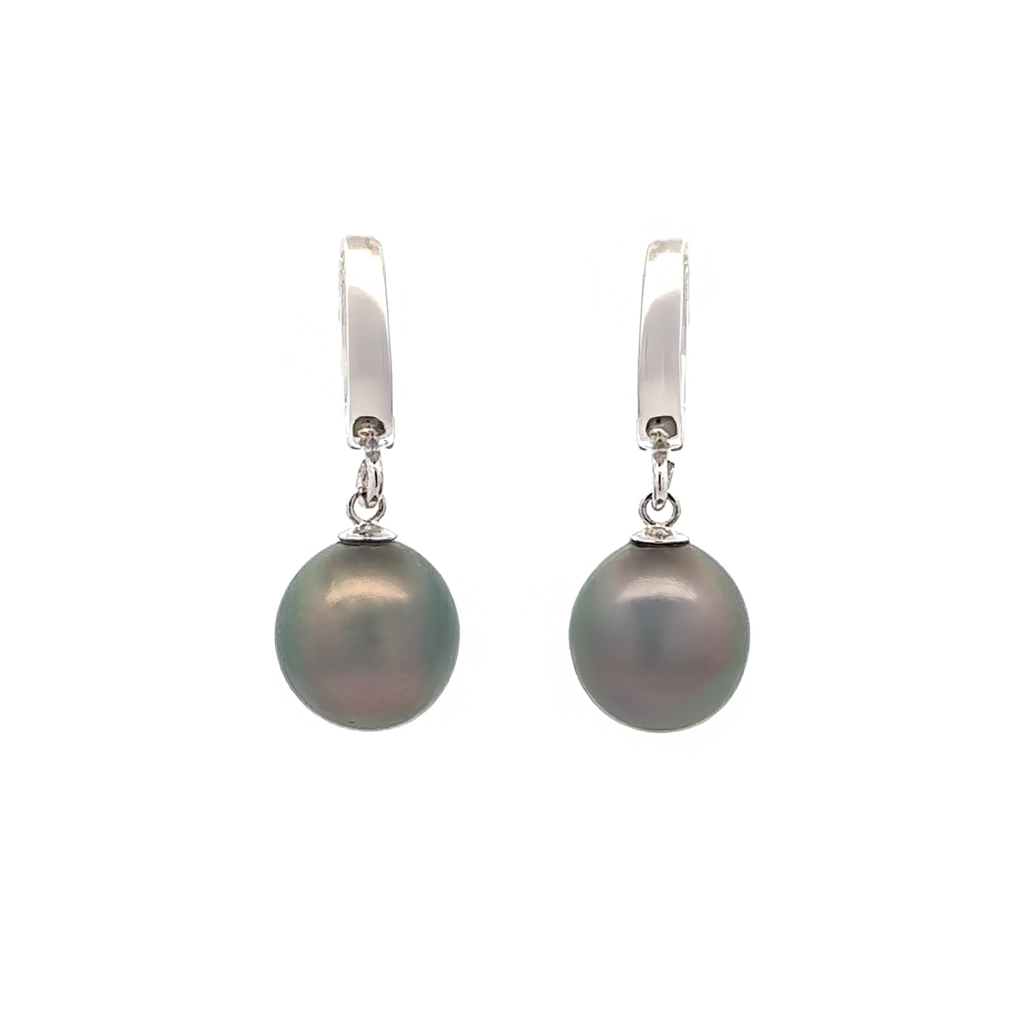 Sterling Silver Tahitian 10-11 mm Cultured Pearl Huggie Earrings front view