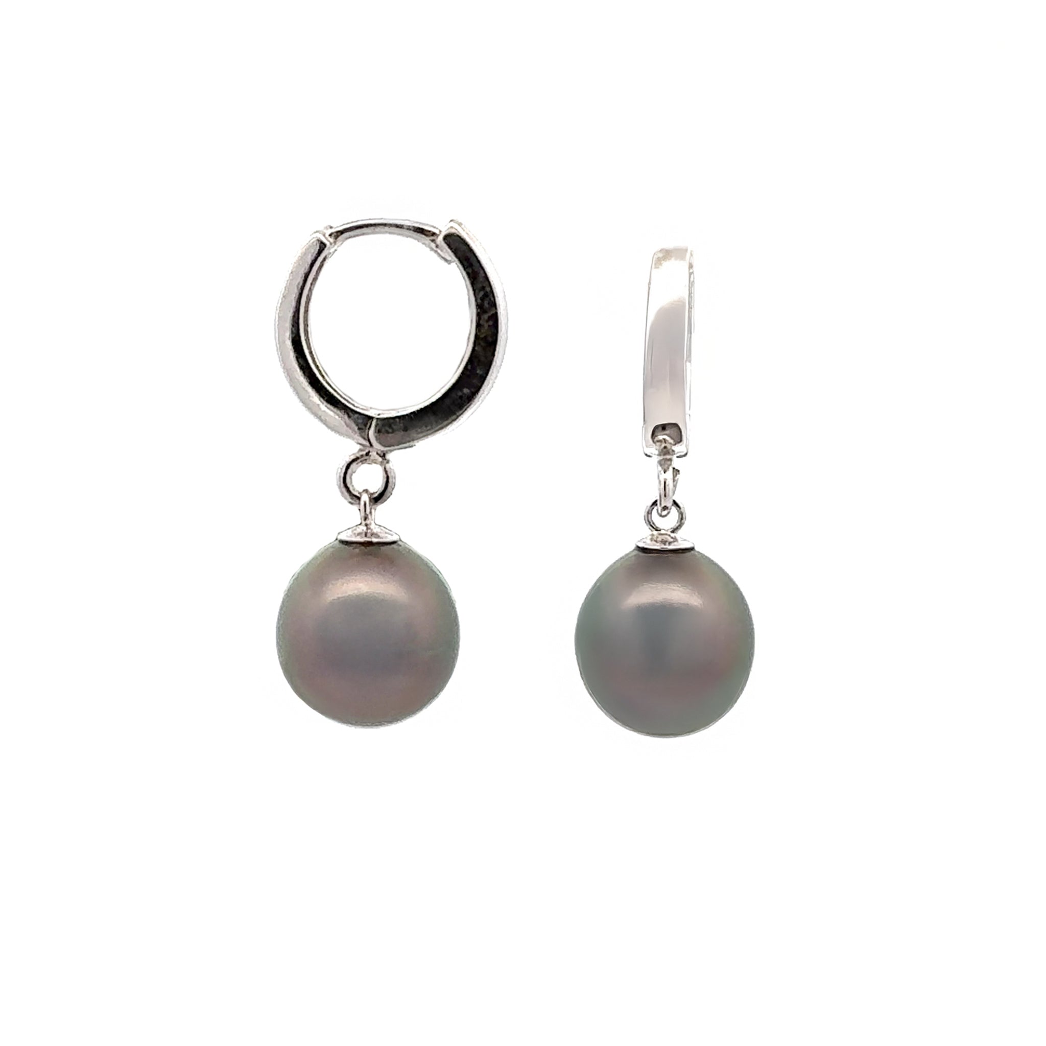 Sterling Silver Tahitian 10-11 mm Cultured Pearl Huggie Earrings side view