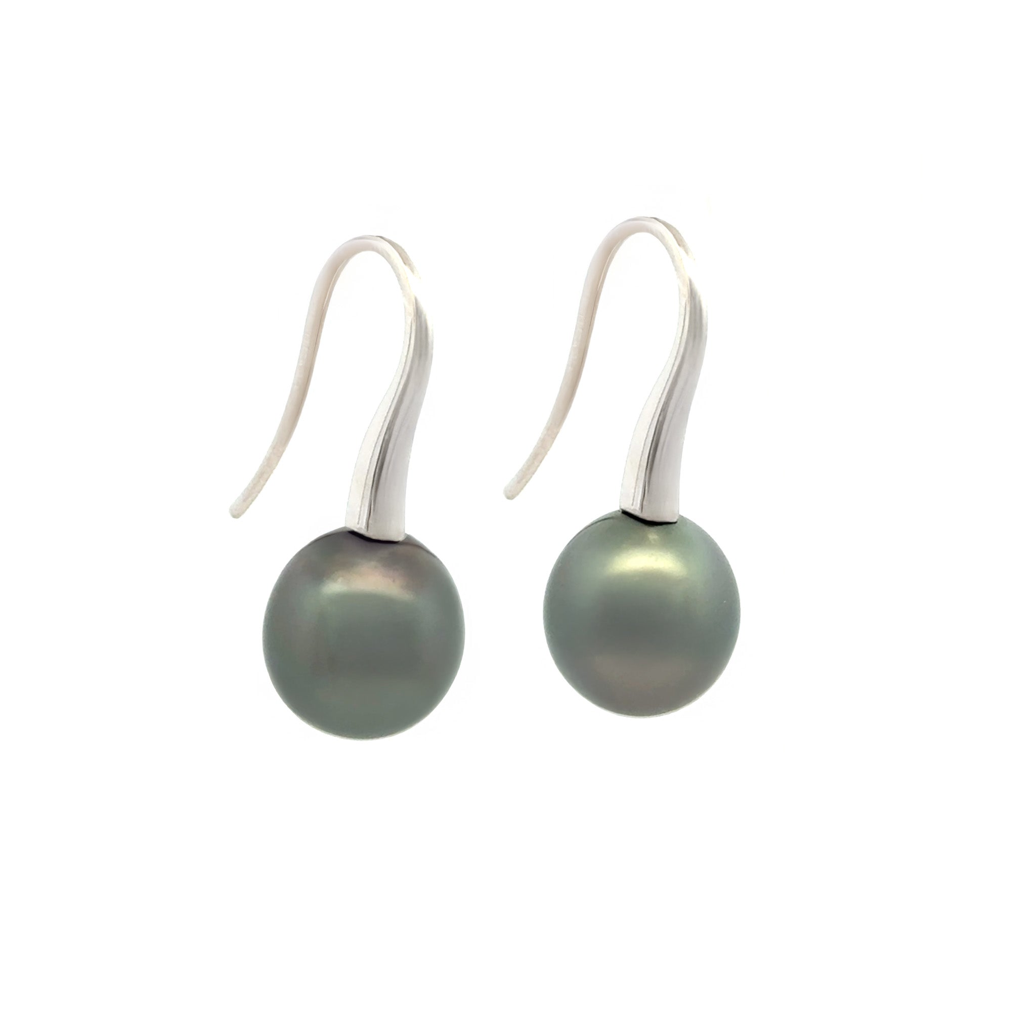 Sterling Silver Tahitian 10-11 mm Cultured Pearl Hook Earrings side view