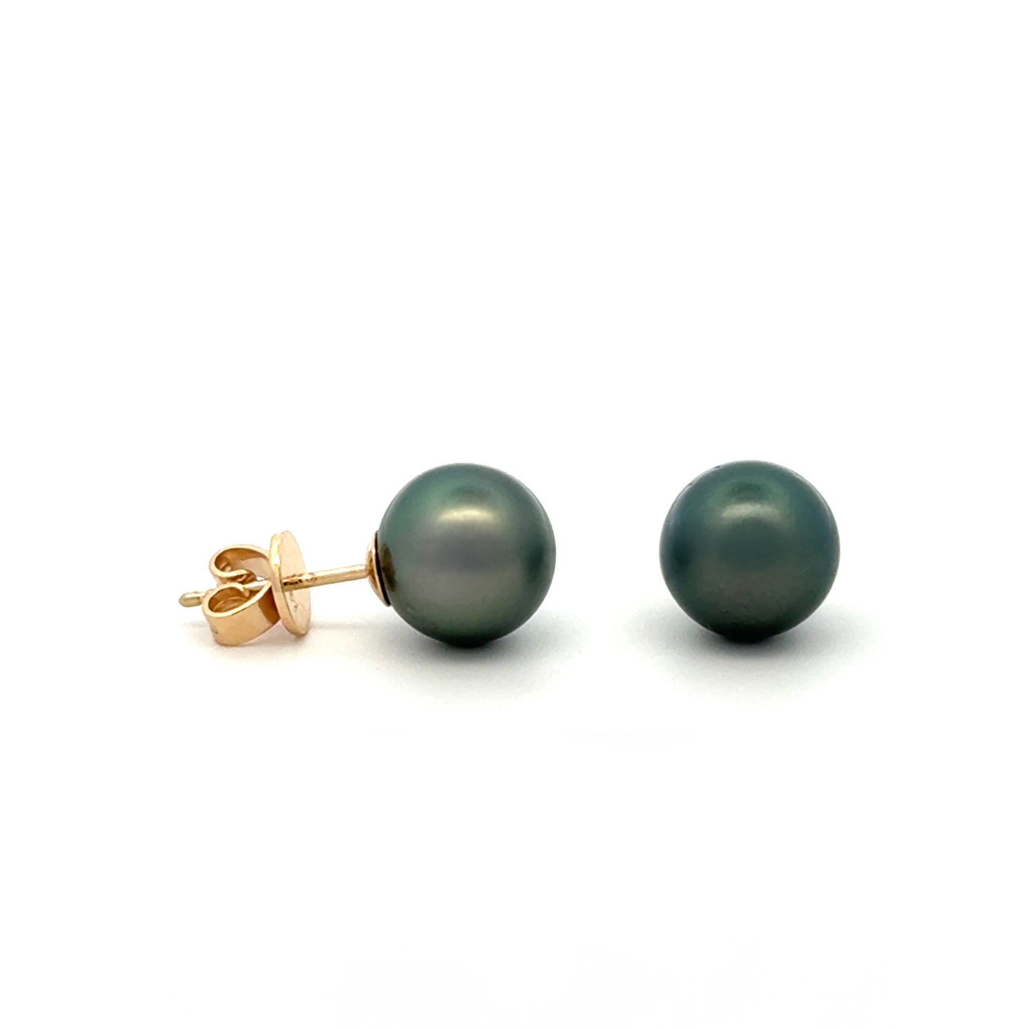 9K Yellow Gold Tahitian 9-10mm Cultured Pearl Stud Earrings side view