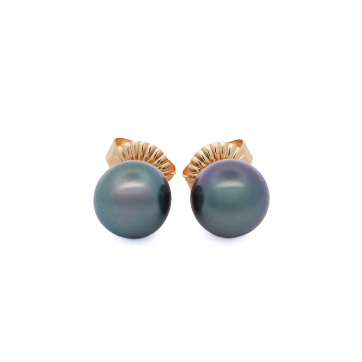 9K Yellow Gold Tahitian 10-11 mm Cultured Pearl Stud Earrings front view