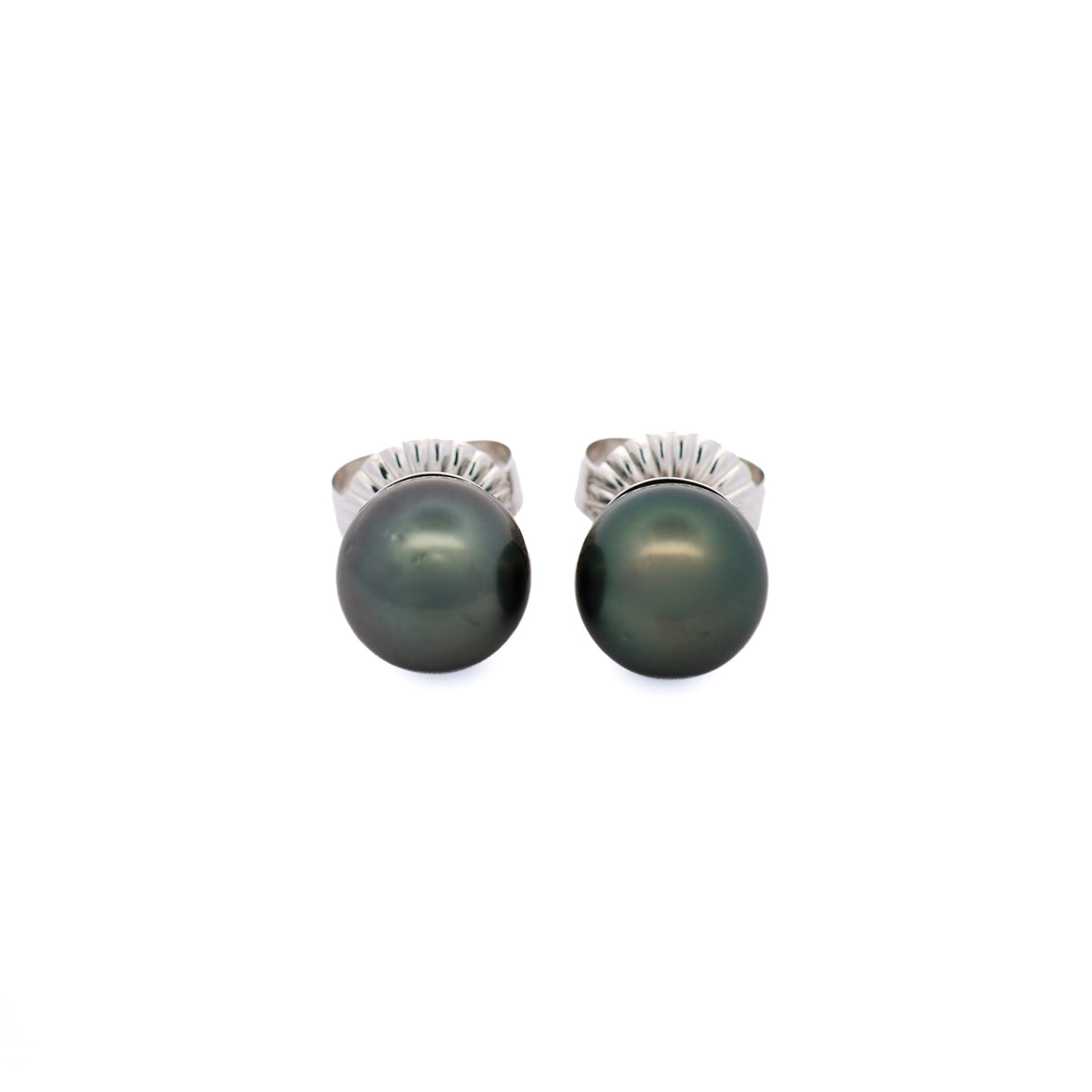 9K White Gold Tahitian 10-11 mm Cultured Pearl Stud Earrings front