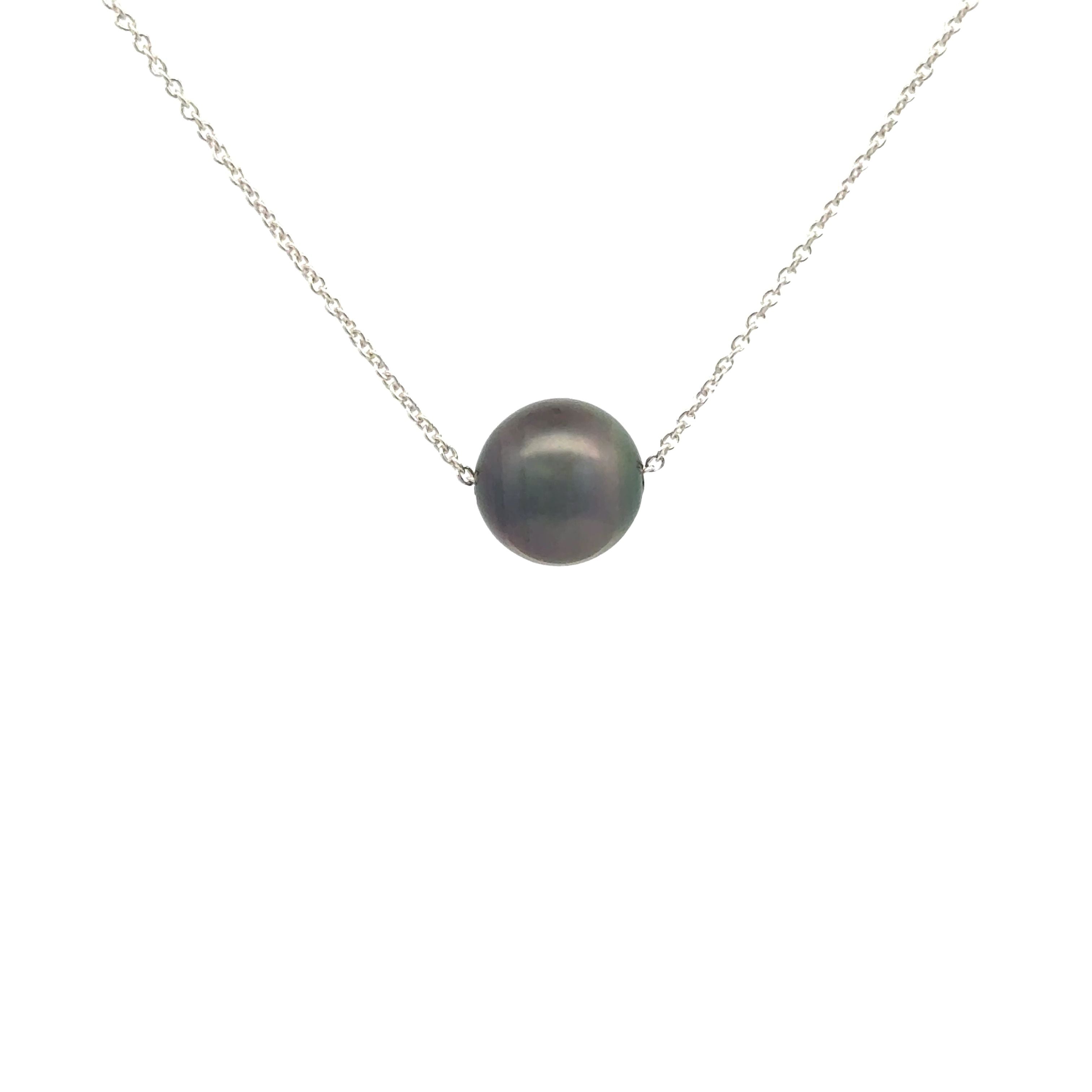 Sterling Silver Tahitian Cultured 10 - 11 mm Pearl Necklace