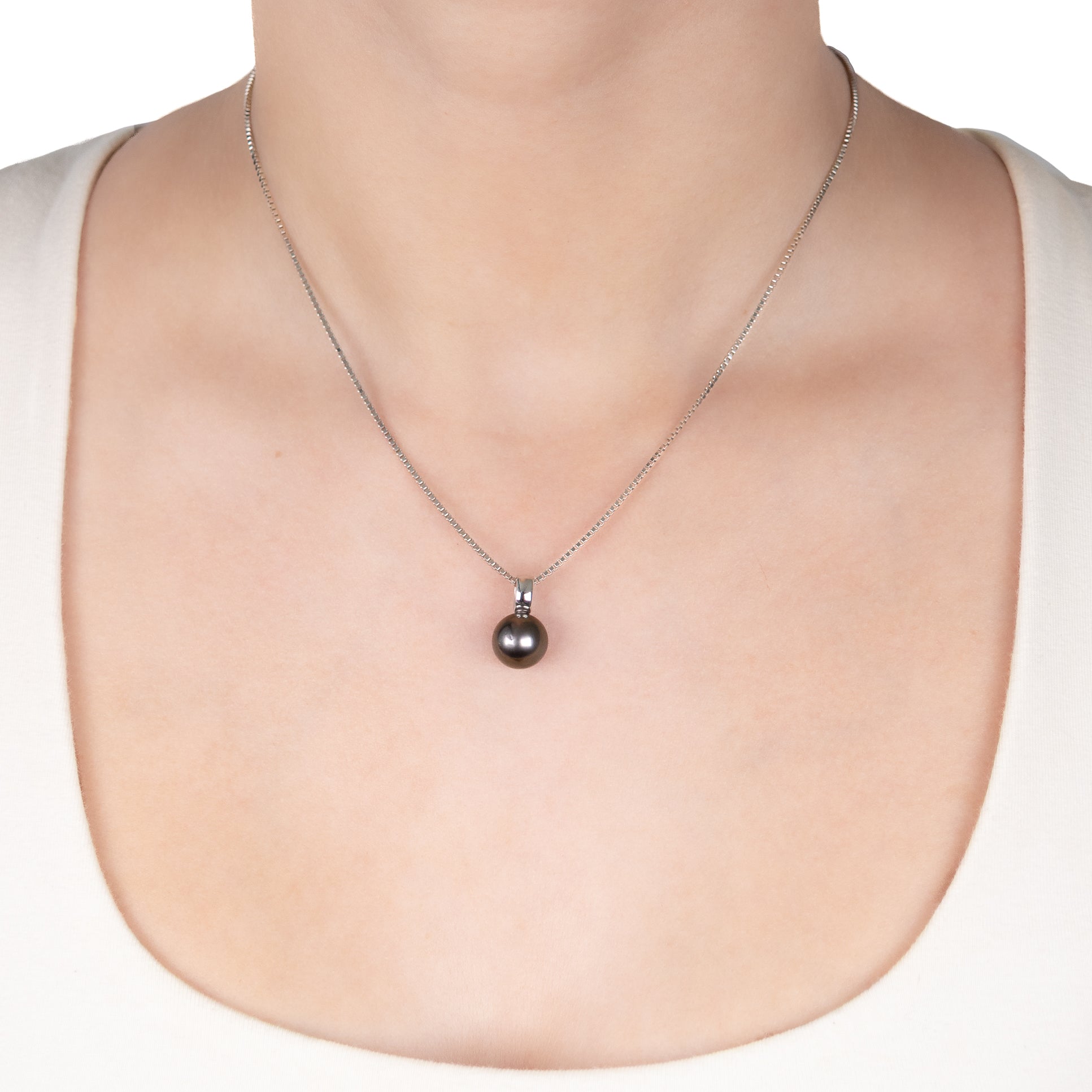 Sterling Silver Tahitian 10-11mm Cultured Pearl Pendant on a model