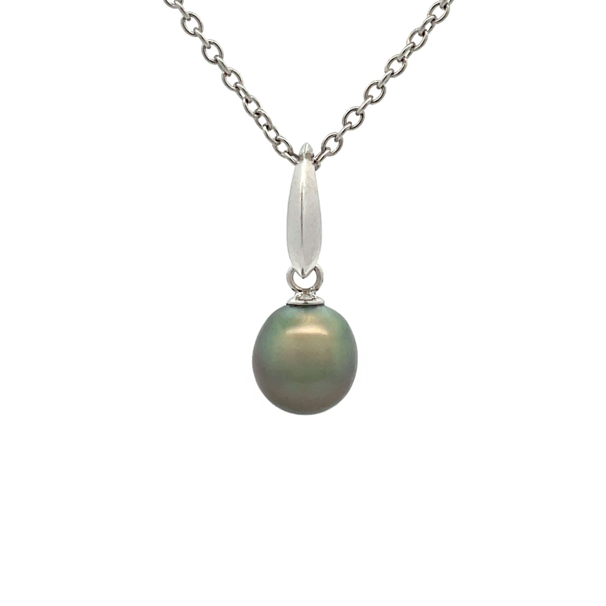 Sterling Silver Tahitian Cultured 8-9 mm Pearl Pendant front view