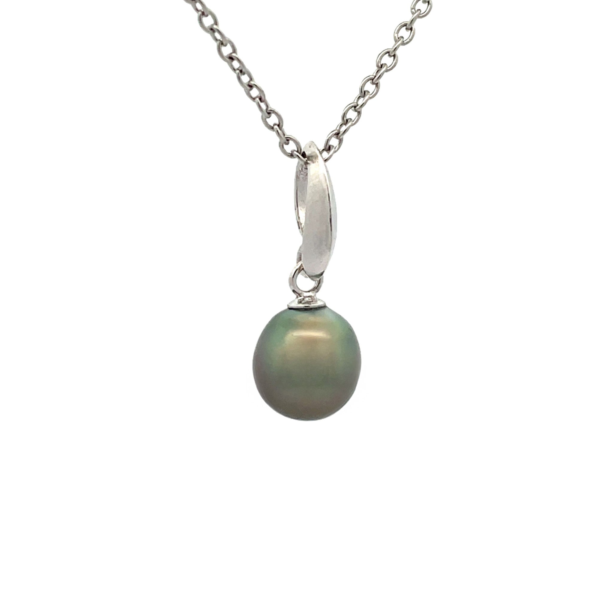 Sterling Silver Tahitian Cultured 8-9 mm Pearl Pendant side view
