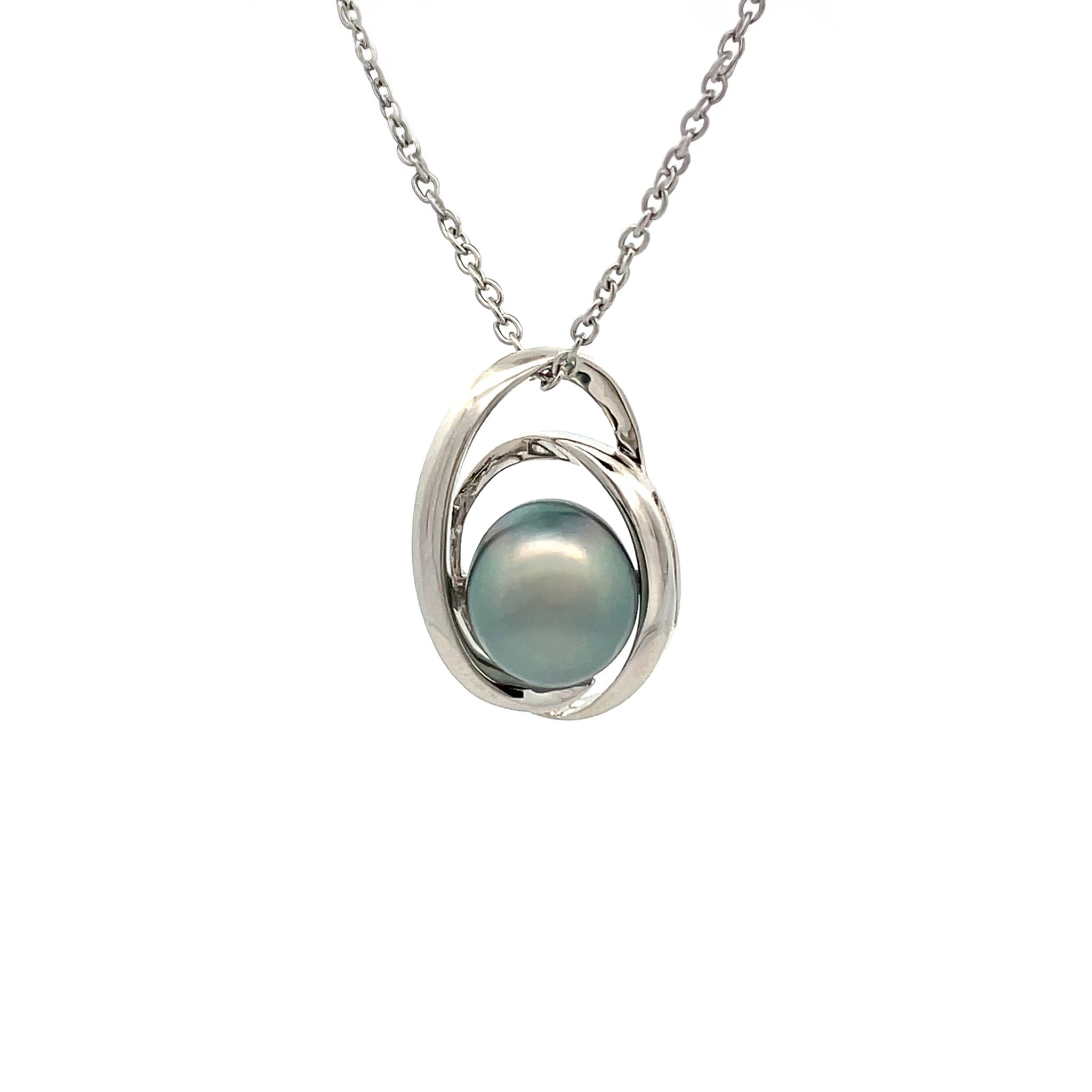 Sterling Silver Tahitian Cultured 9-10 mm Pearl Pendant front view