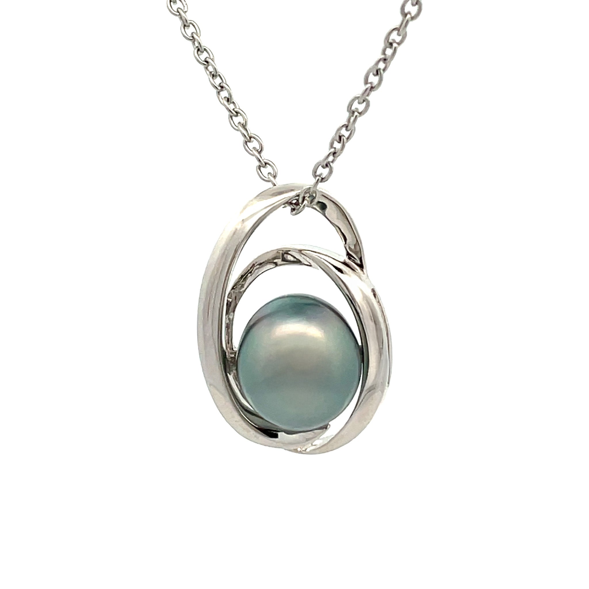Sterling Silver Tahitian Cultured 9-10 mm Pearl Pendant front view on a white background