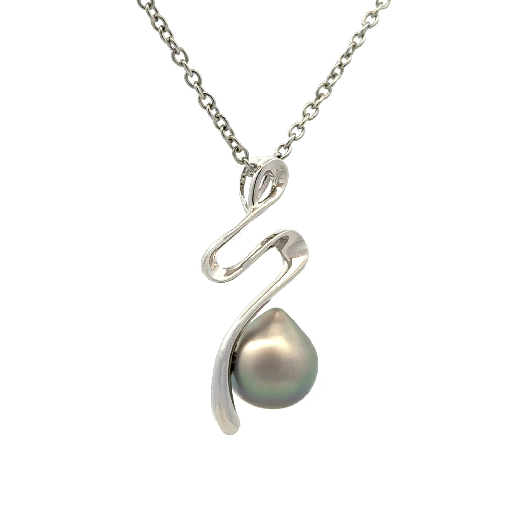 Sterling Silver Tahitian 9-10 mm Cultured Pearl Pendant side view