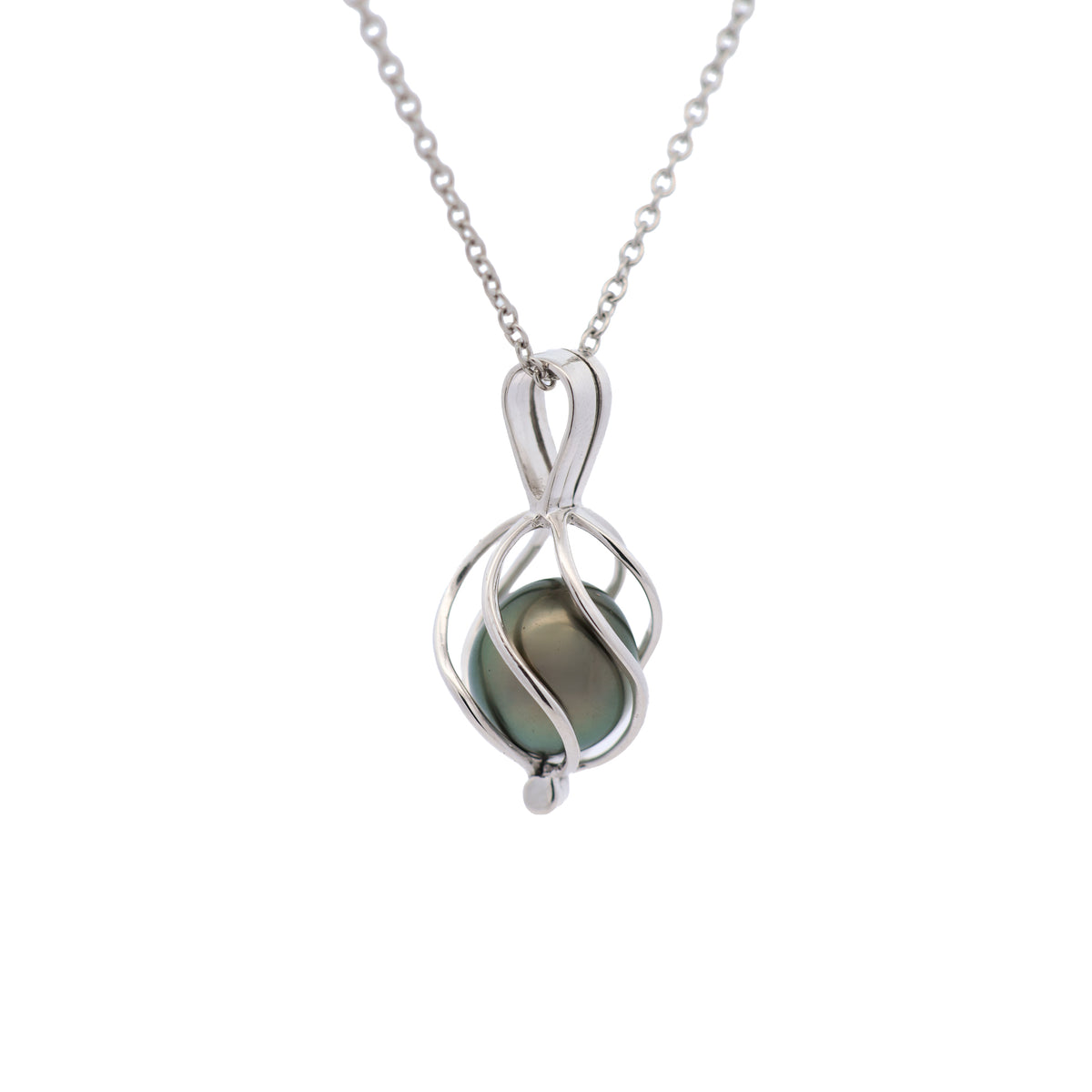 Sterling Silver Tahitian Cultured 10-11 mm Pearl Curved Cage Pendant side