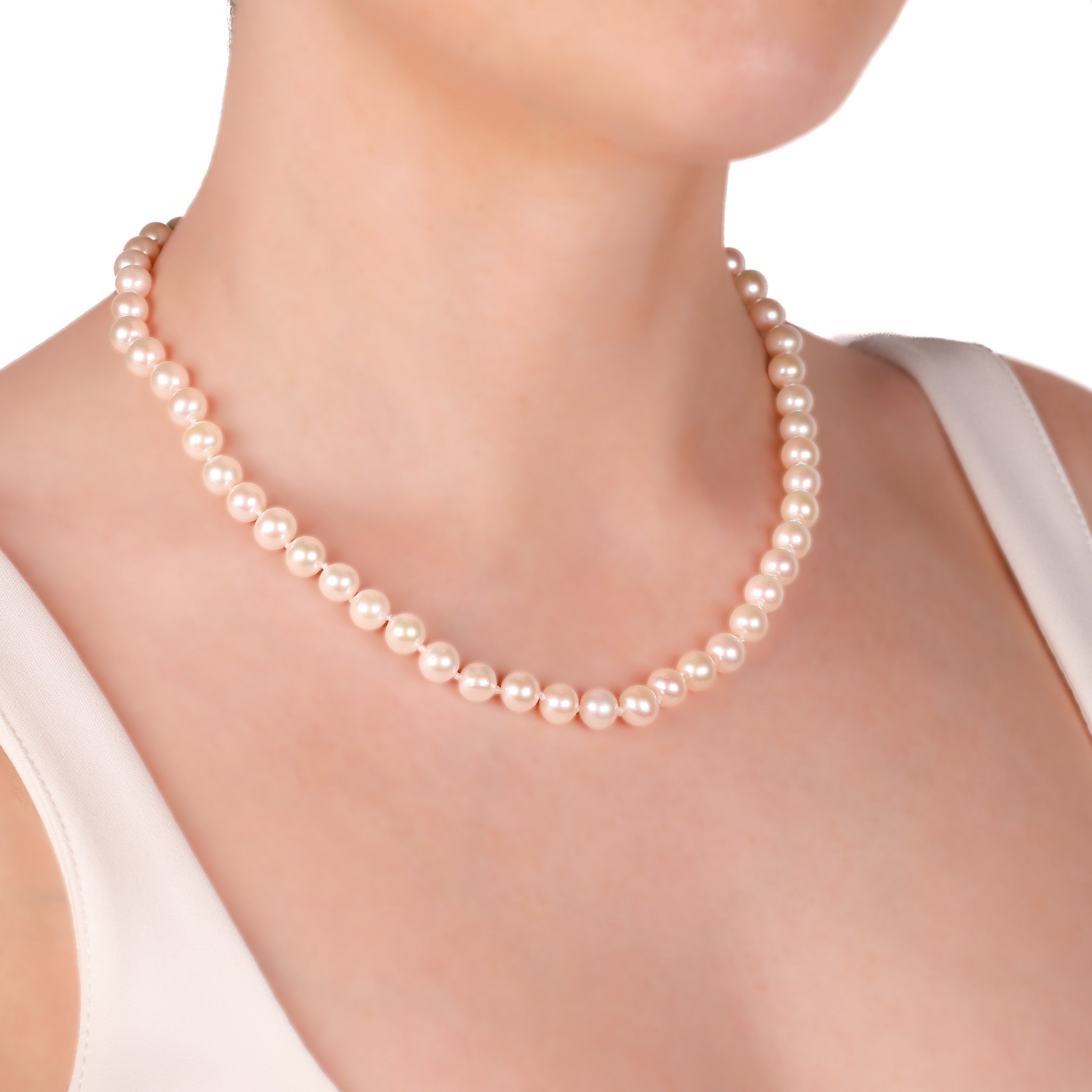 Sterling Silver Freshwater 7.5-8mm Pearl Strand on a model