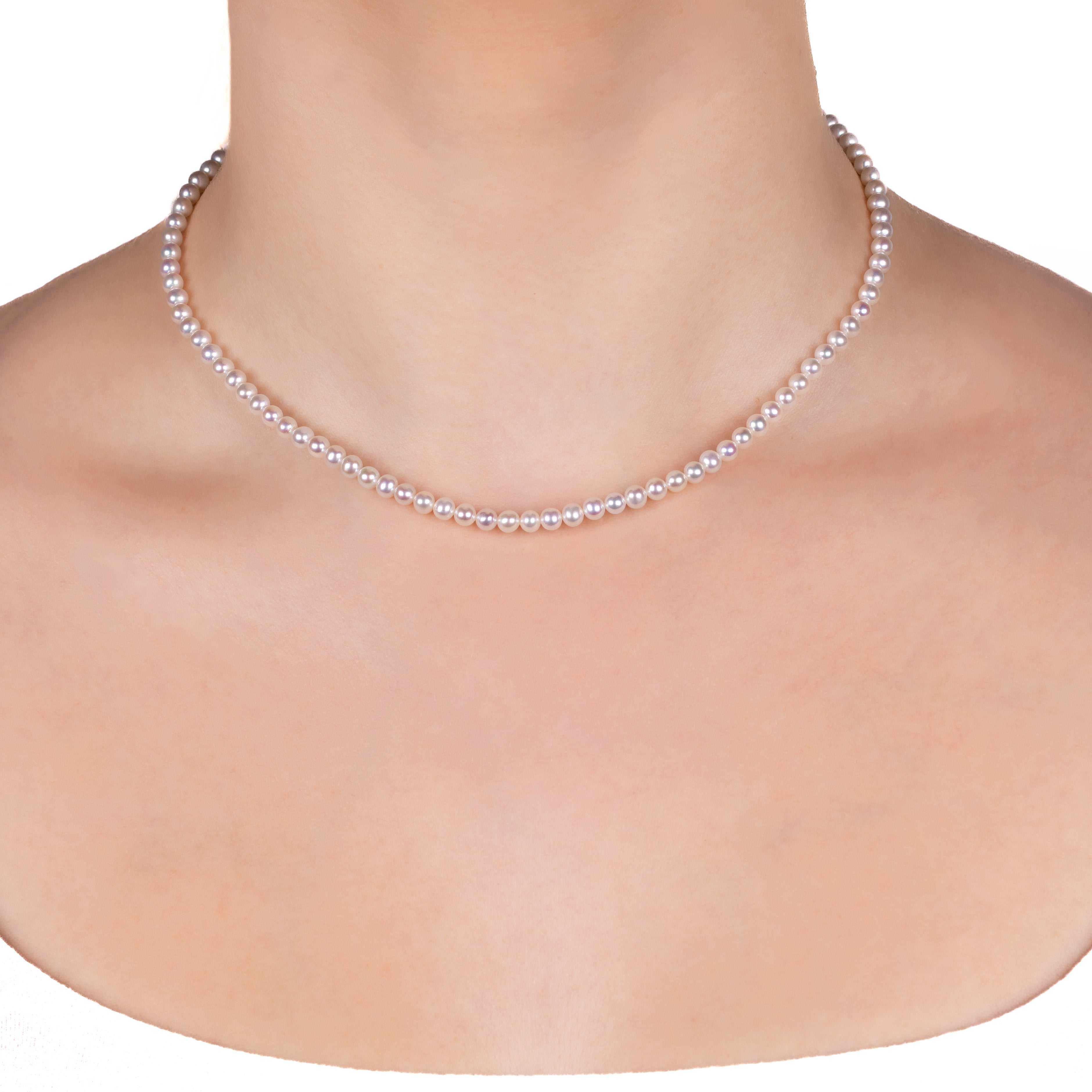 Sterling Silver Freshwater 4-4.5 mm Pearl Strand on a model