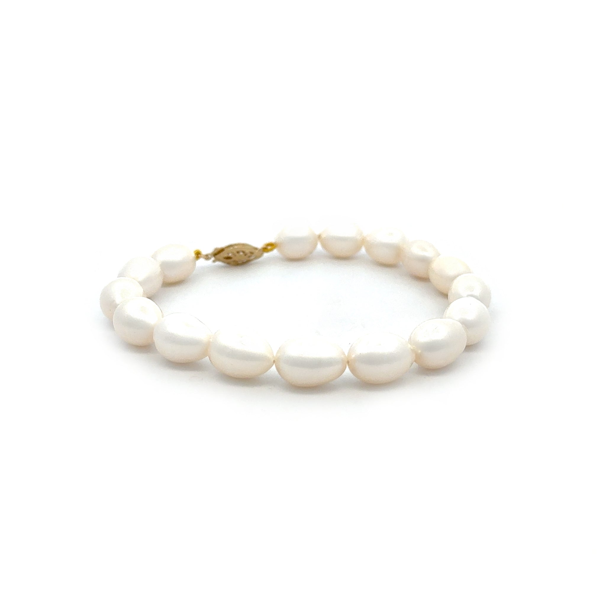9K Yellow Gold Freshwater 8-9 mm Pearl Bracelet side view