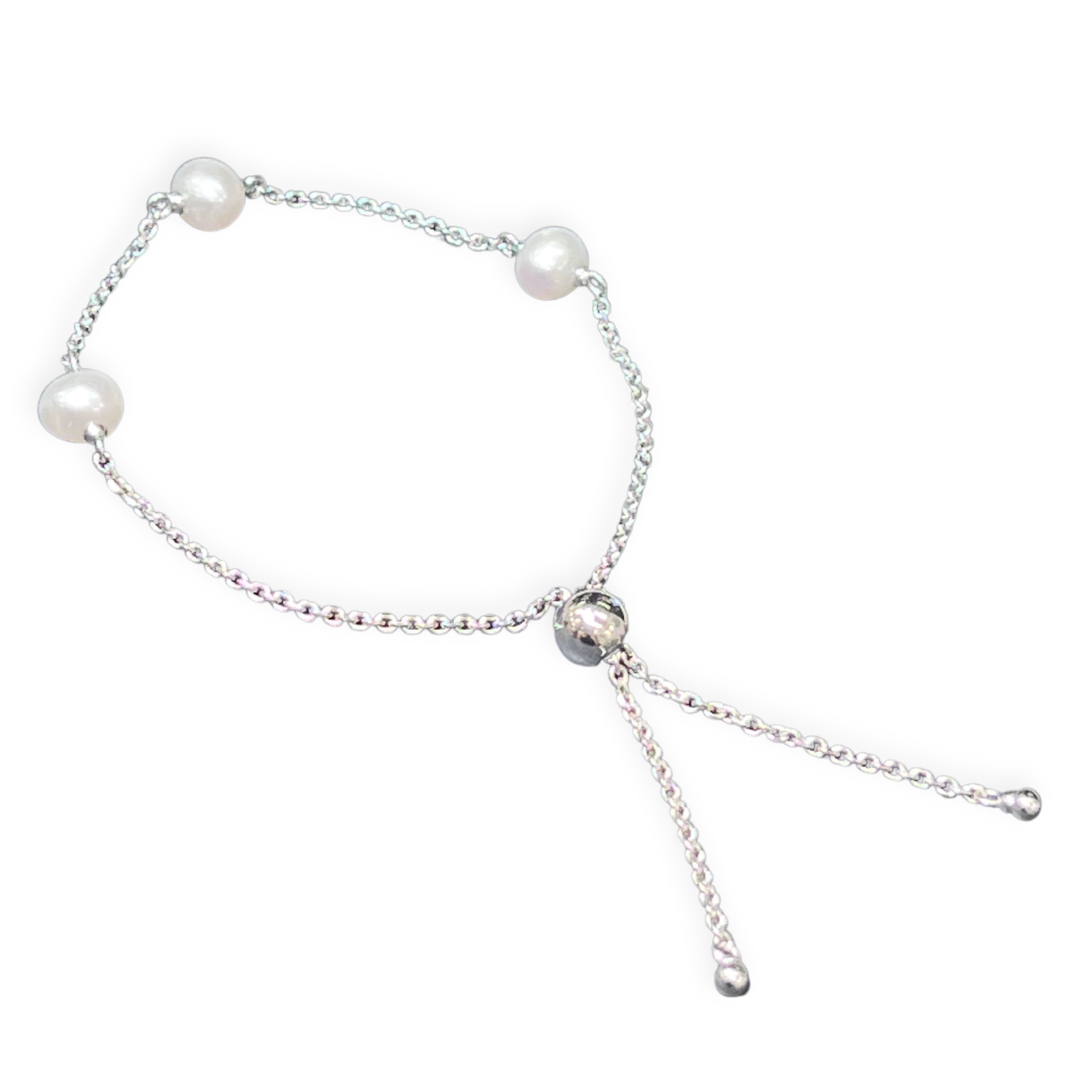 Sterling Silver Freshwater 6-7mm Pearl Variable Length Bracelet