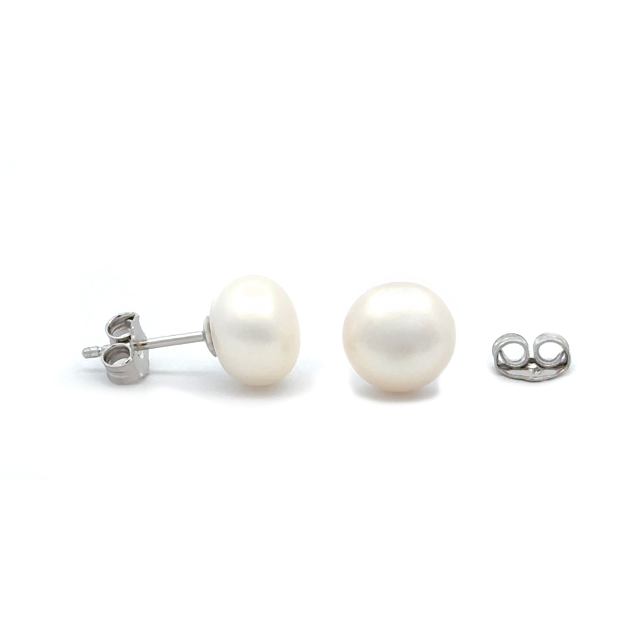Sterling Silver Freshwater Pearl 8-9 mm Stud Earrings side view