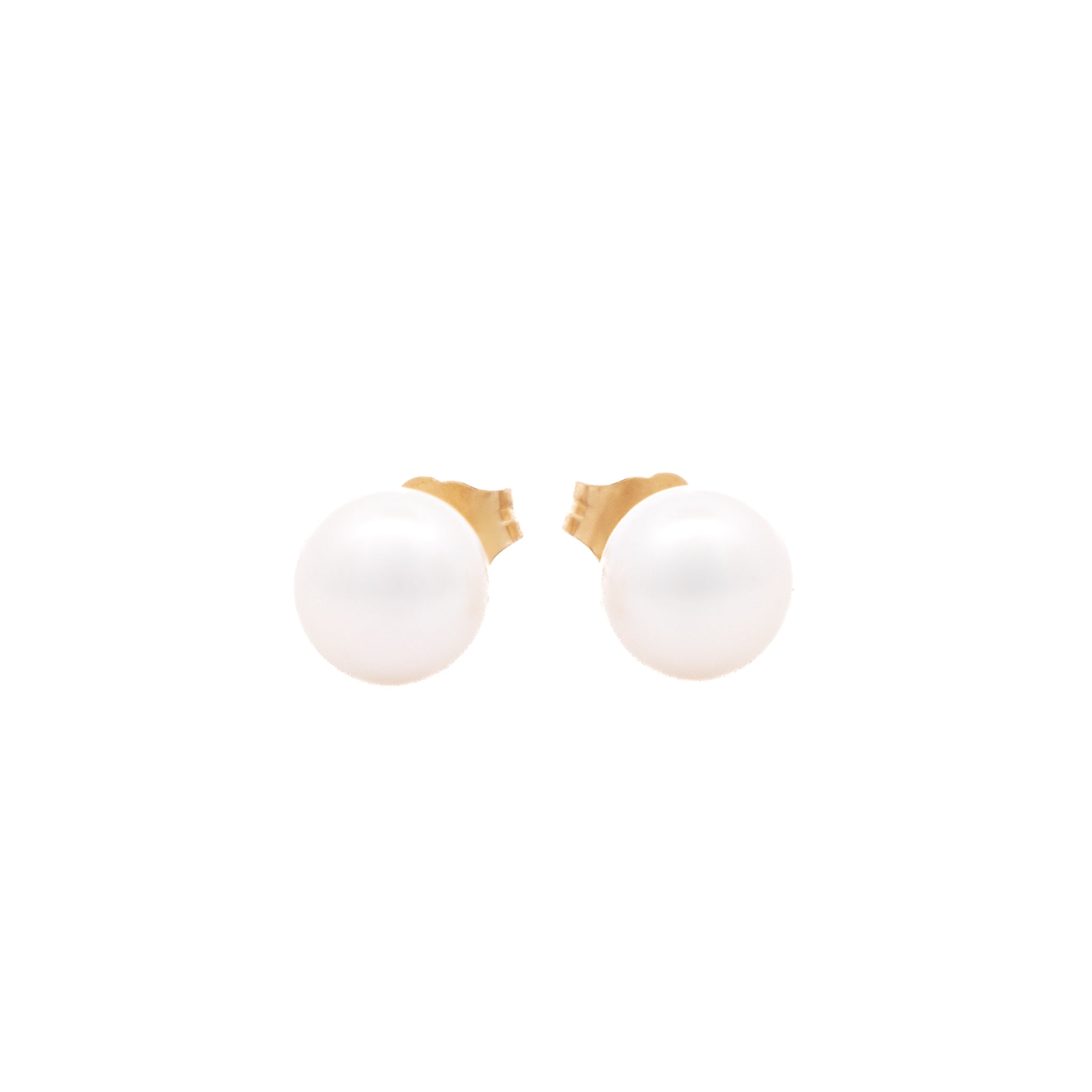 9K Yellow Gold Freshwater 6-7 mm Pearl Stud Earrings front view