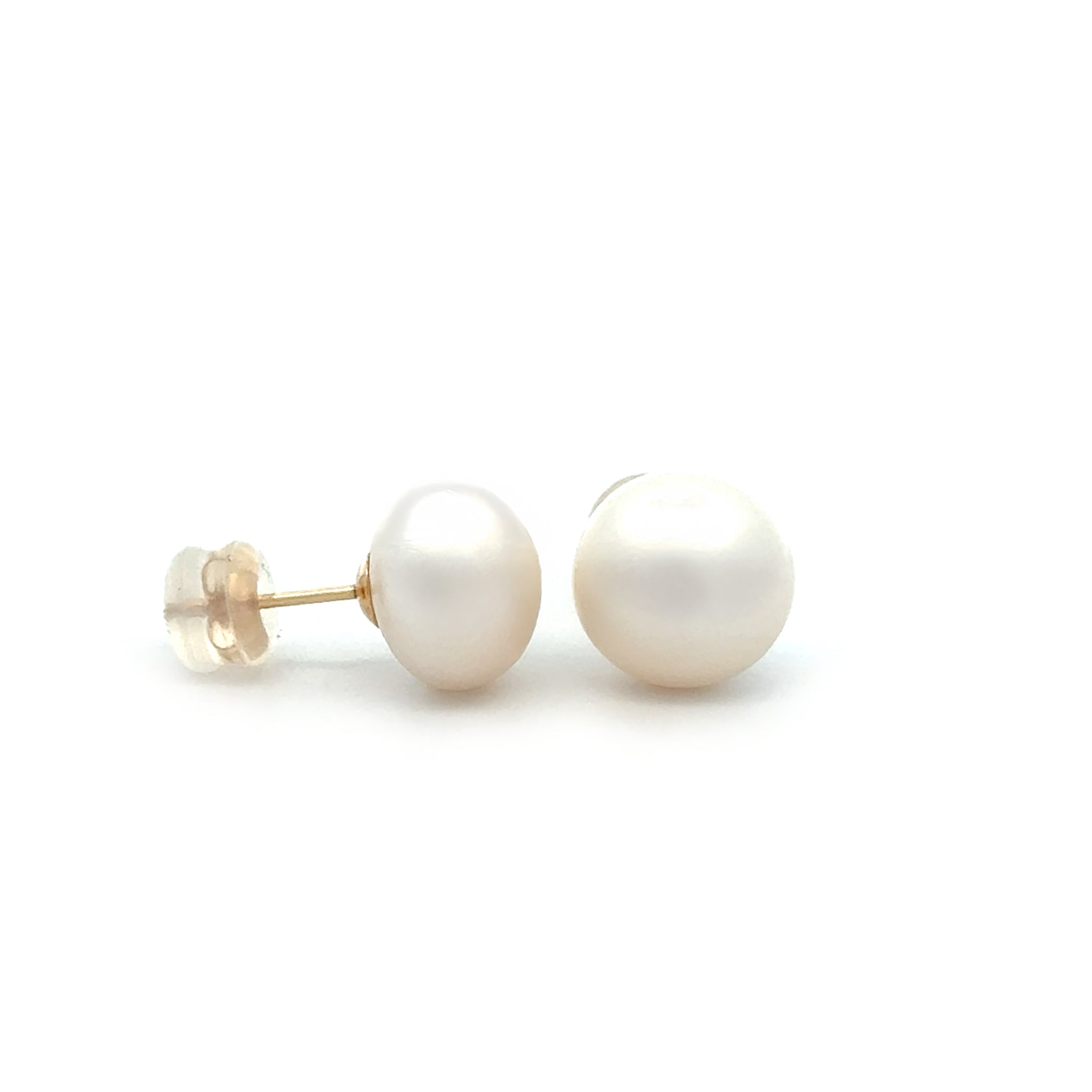 9K Yellow Gold Freshwater 11-12 mm Pearl Stud Earrings side view