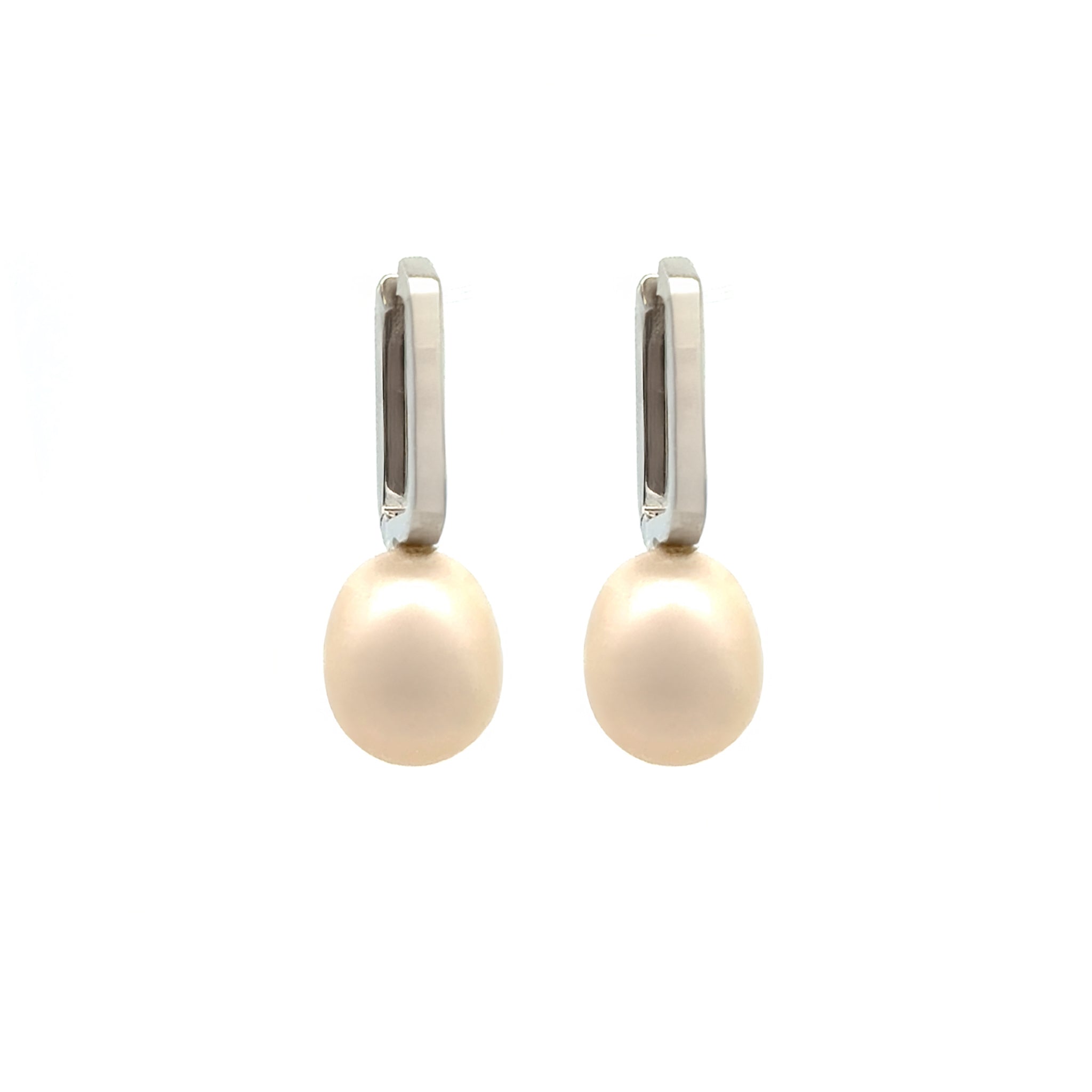 Sterling Silver Freshwater Pearl 7-7.5 mm Hoop Earrings front view