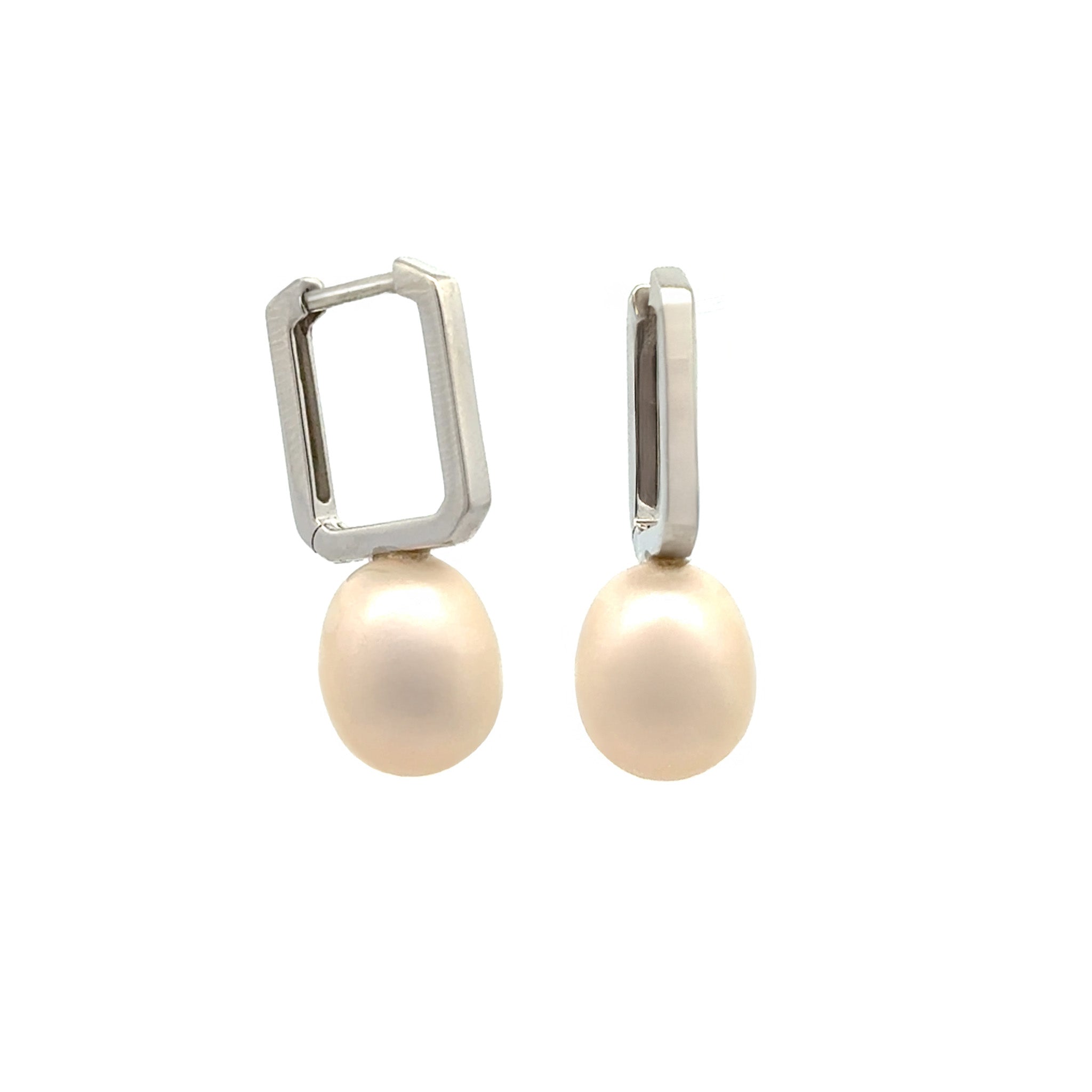 Sterling Silver Freshwater Pearl 7-7.5 mm Hoop Earrings side view