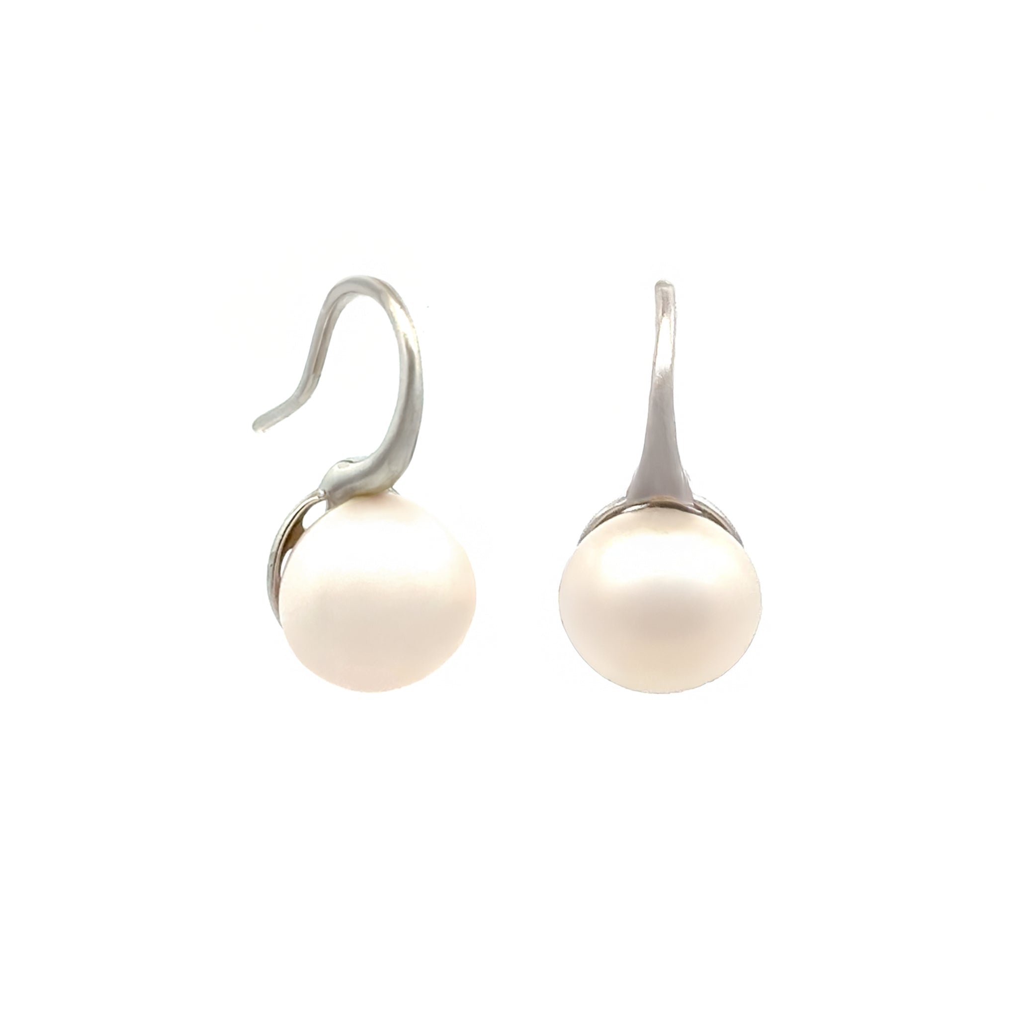 Sterling Silver Freshwater Pearl 10-11 mm Hook Earrings side view