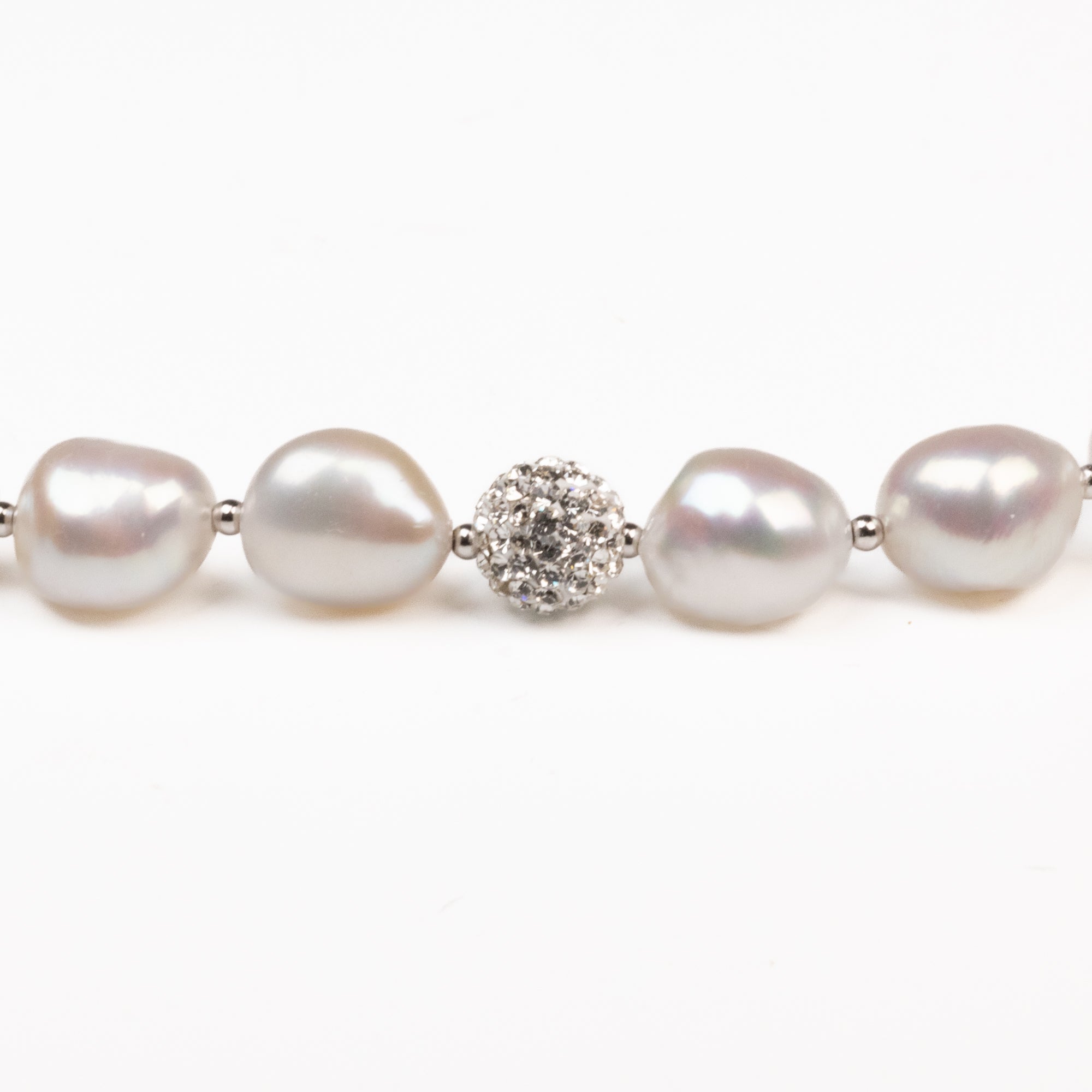 Sterling Silver Freshwater Pearl & Crystal Clay Ball Necklace