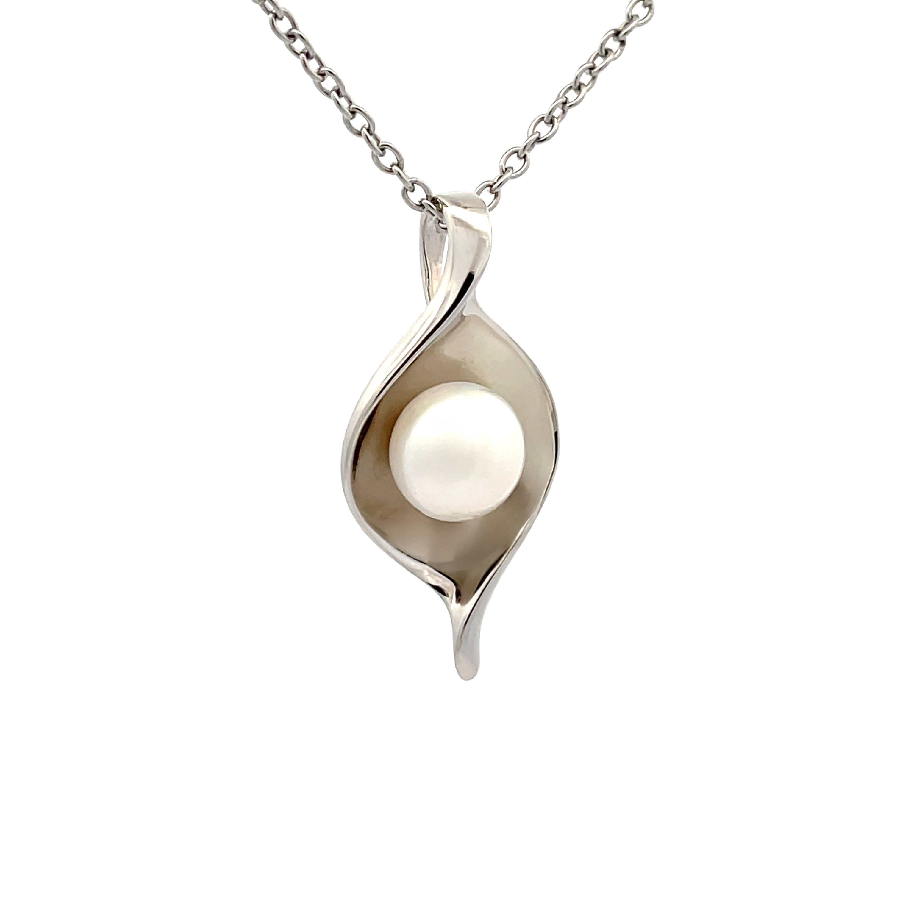 Sterling Silver Freshwater Pearl White 7.5-8 mm Pendant side view