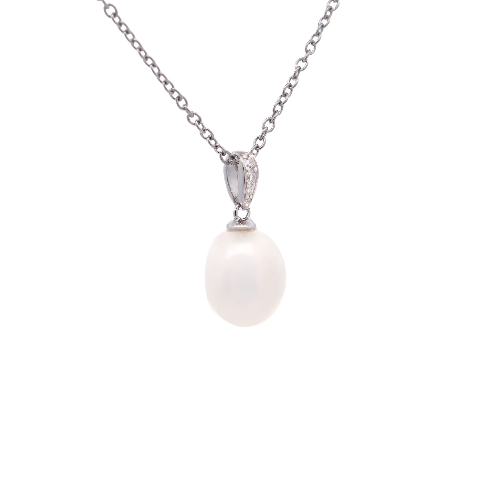 Sterling Silver Freshwater 10-11 mm Pearl and Cubic Zirconia Pendant side view