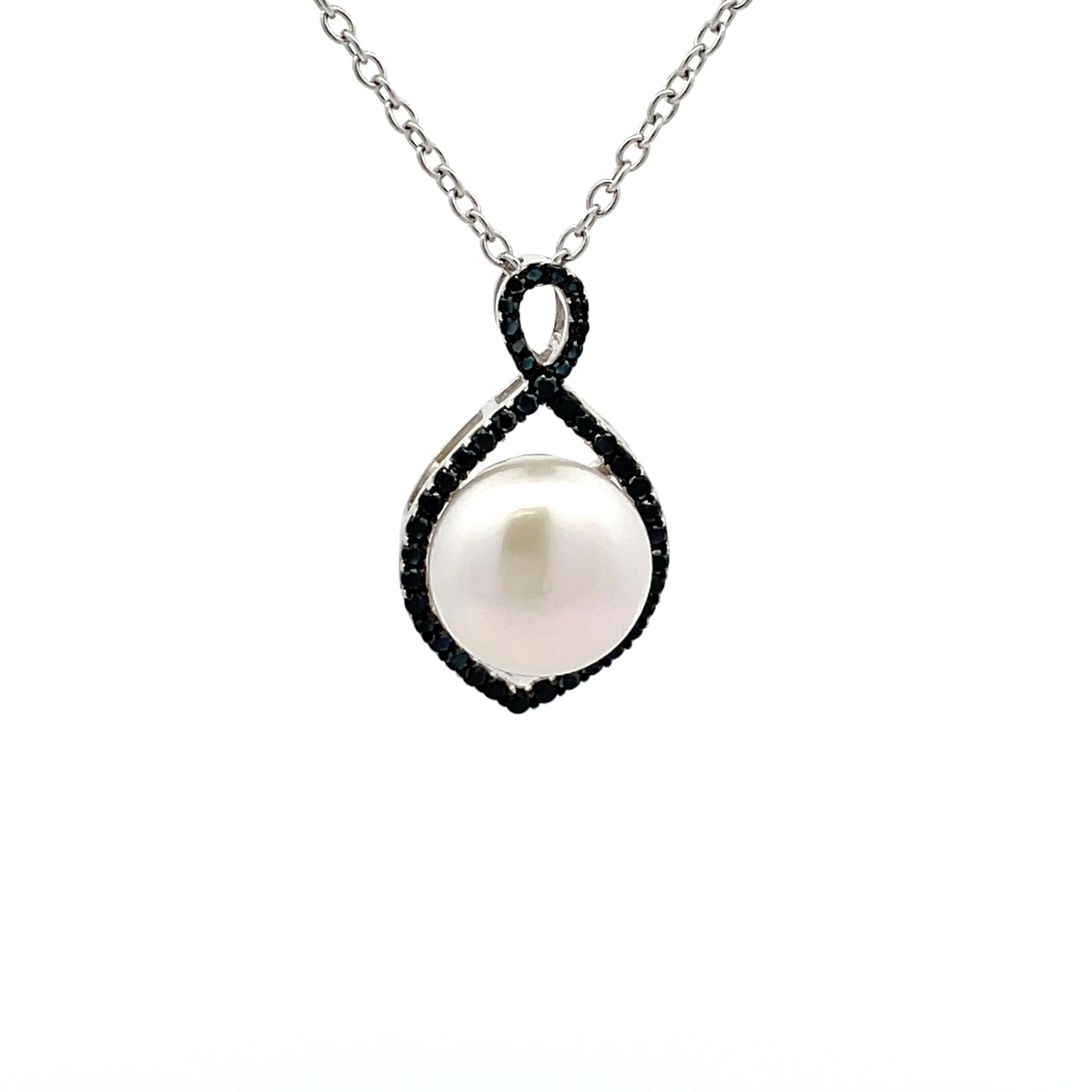Sterling Silver Freshwater Pearl and Black Spinel Pendant