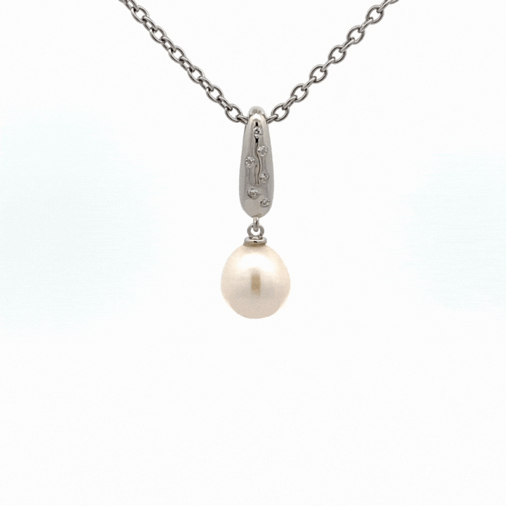Sterling Silver Freshwater 7-8 mm Pearl and Cubic Zirconia Pendant
