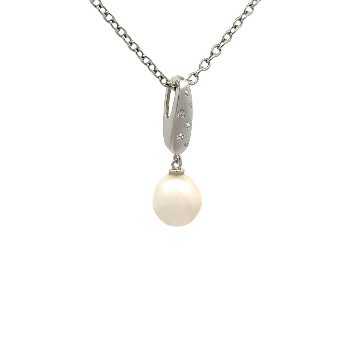 Sterling Silver Freshwater Pearl and Cubic Zirconia Pendant side view