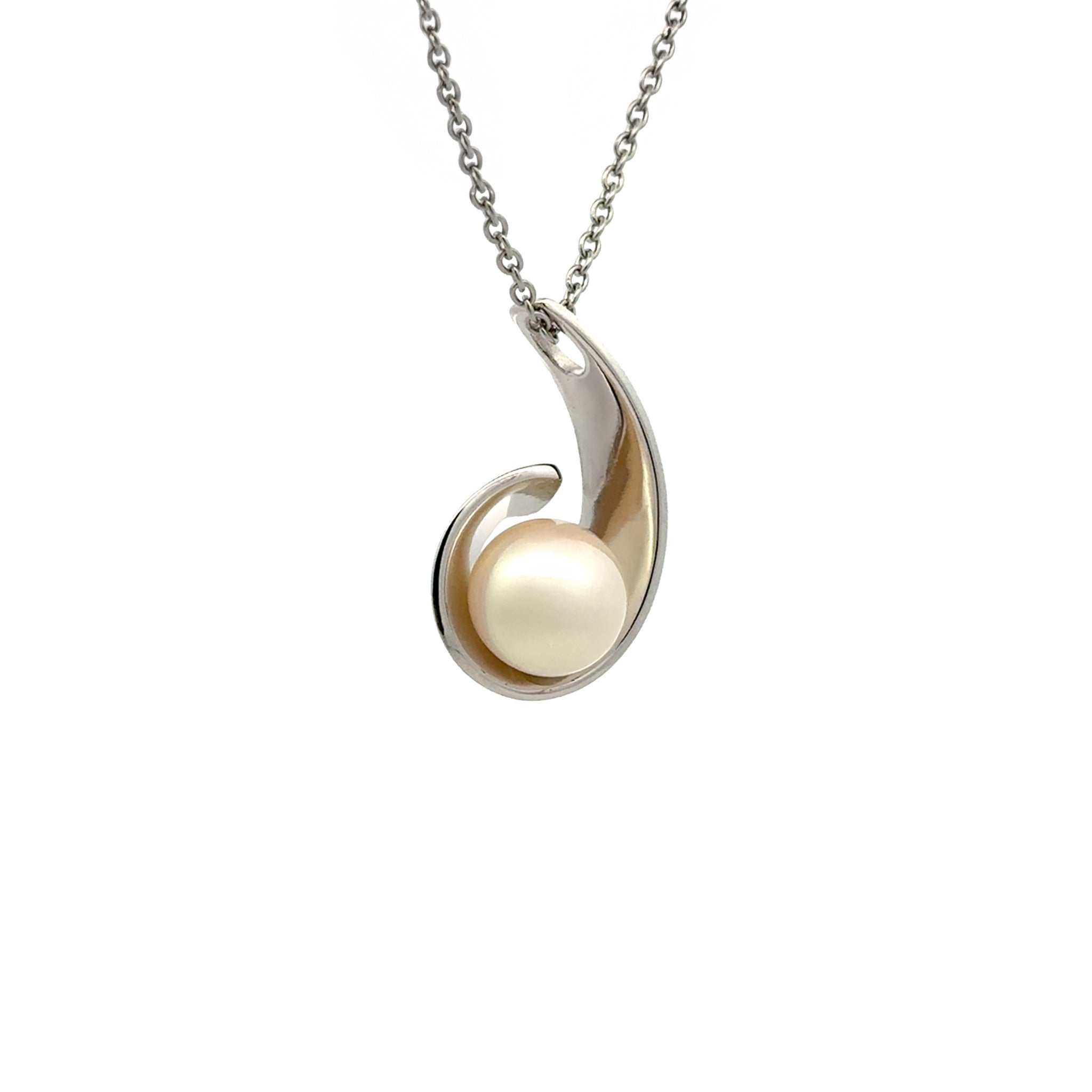 Sterling Silver Freshwater Pearl White 9.5mm Pendant side view