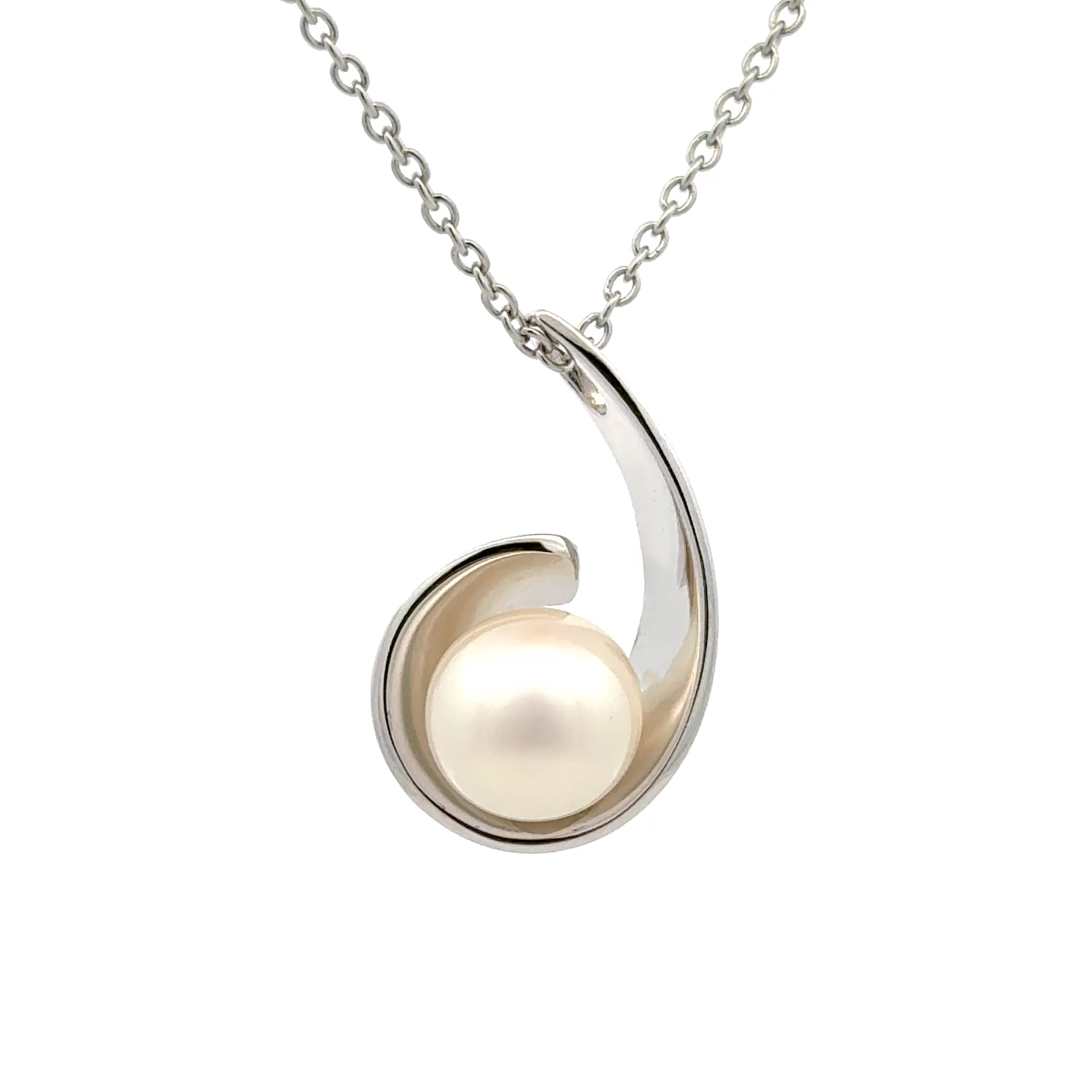 Sterling Silver Freshwater Pearl White 9.5mm Pendant front view shot with a white background