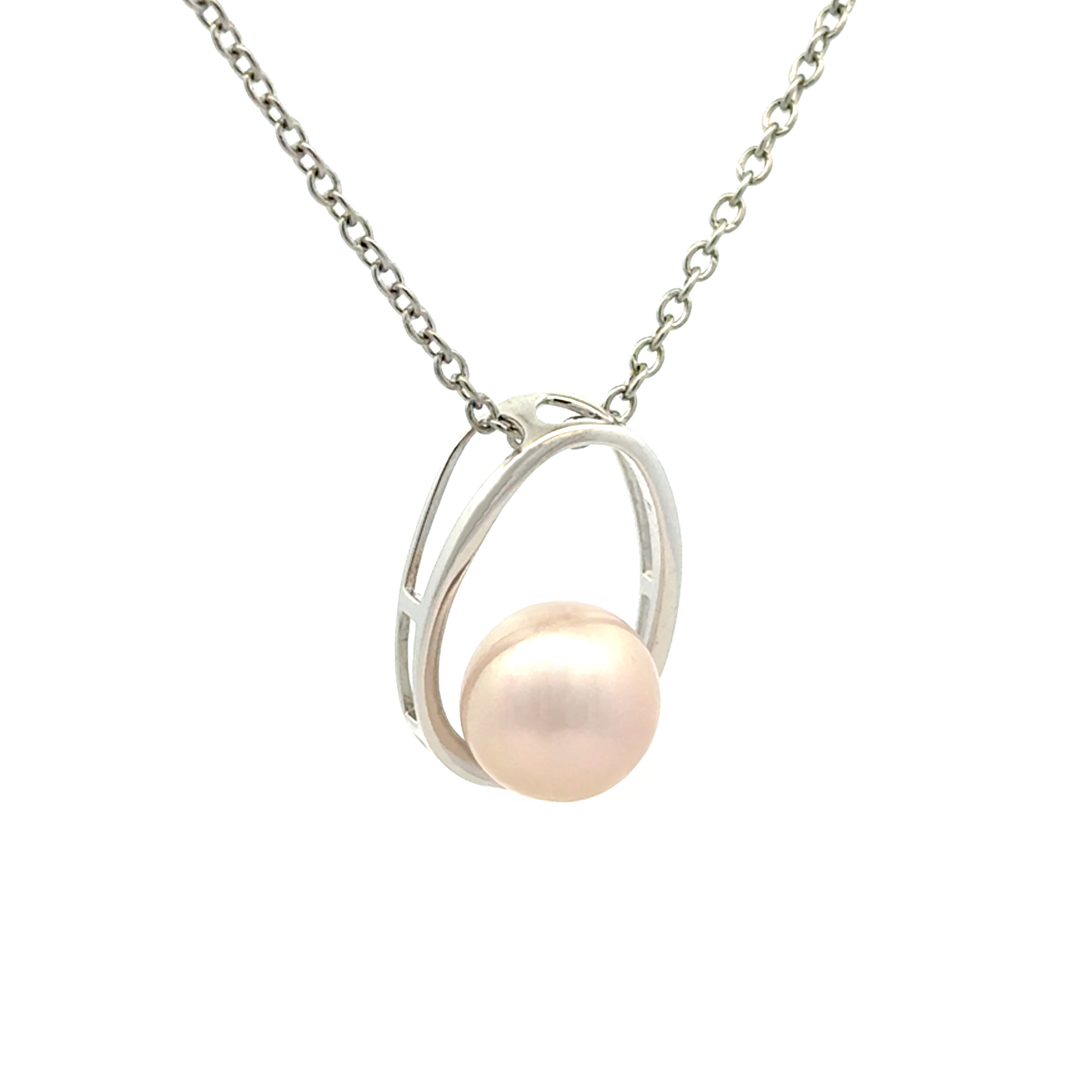 Sterling Silver Freshwater 9-9.5mm Pearl Pendant side view with a white background