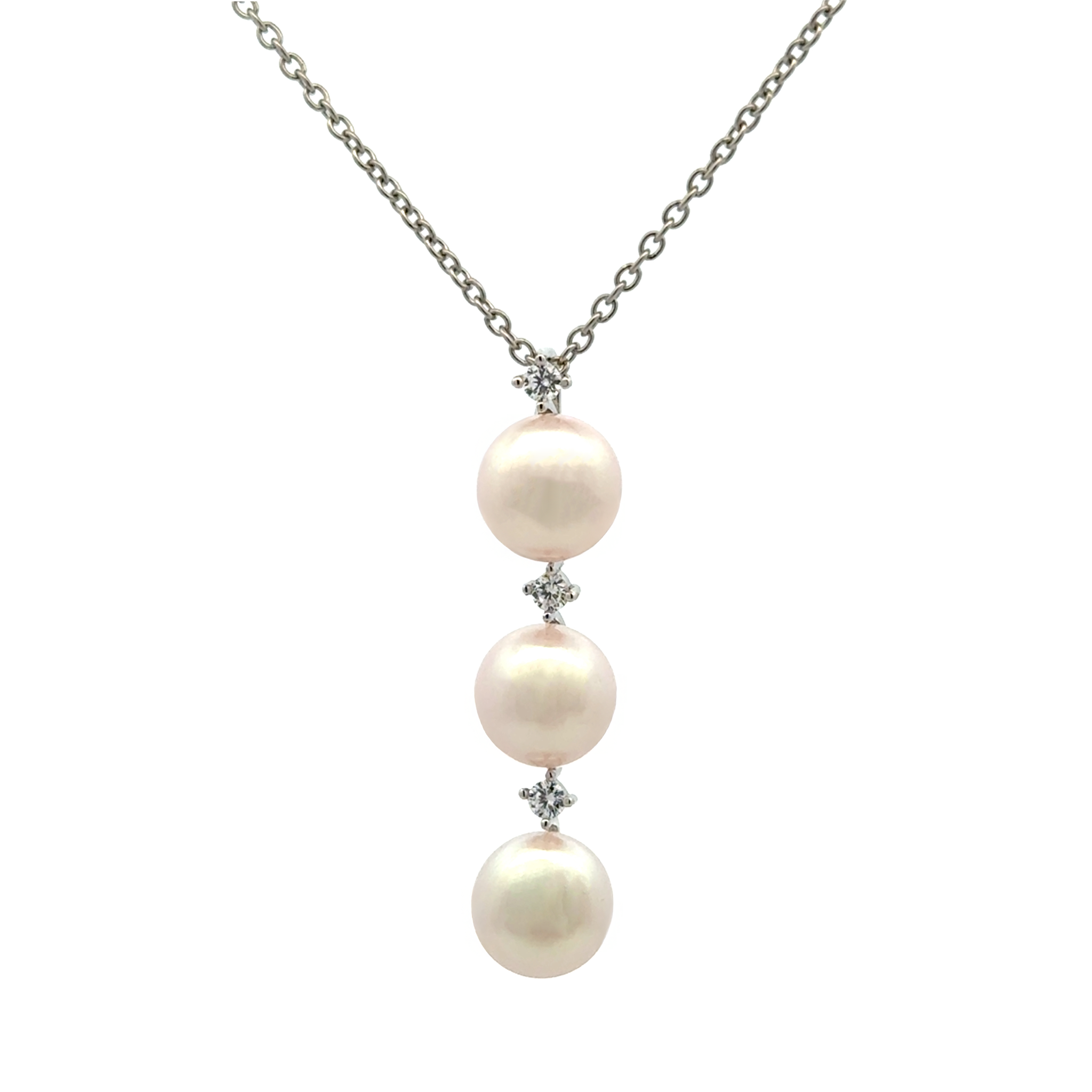 Sterling Silver Freshwater 9-9.5mm Pearls & Cubic Zirconia Pendant front view with a white background