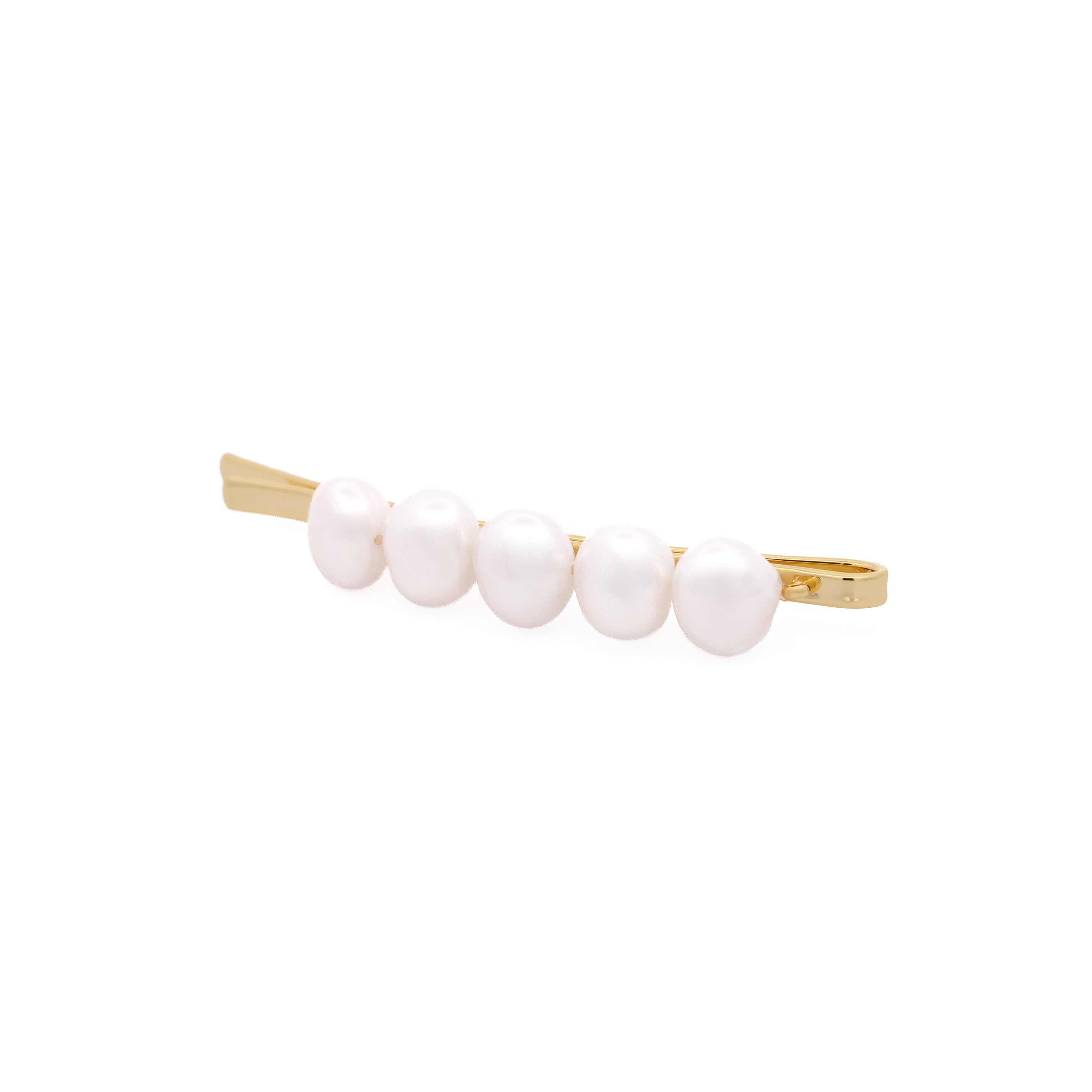 Gold Plated Brass 7.5-8 mm Freshwater Pearl Hair Clip front view