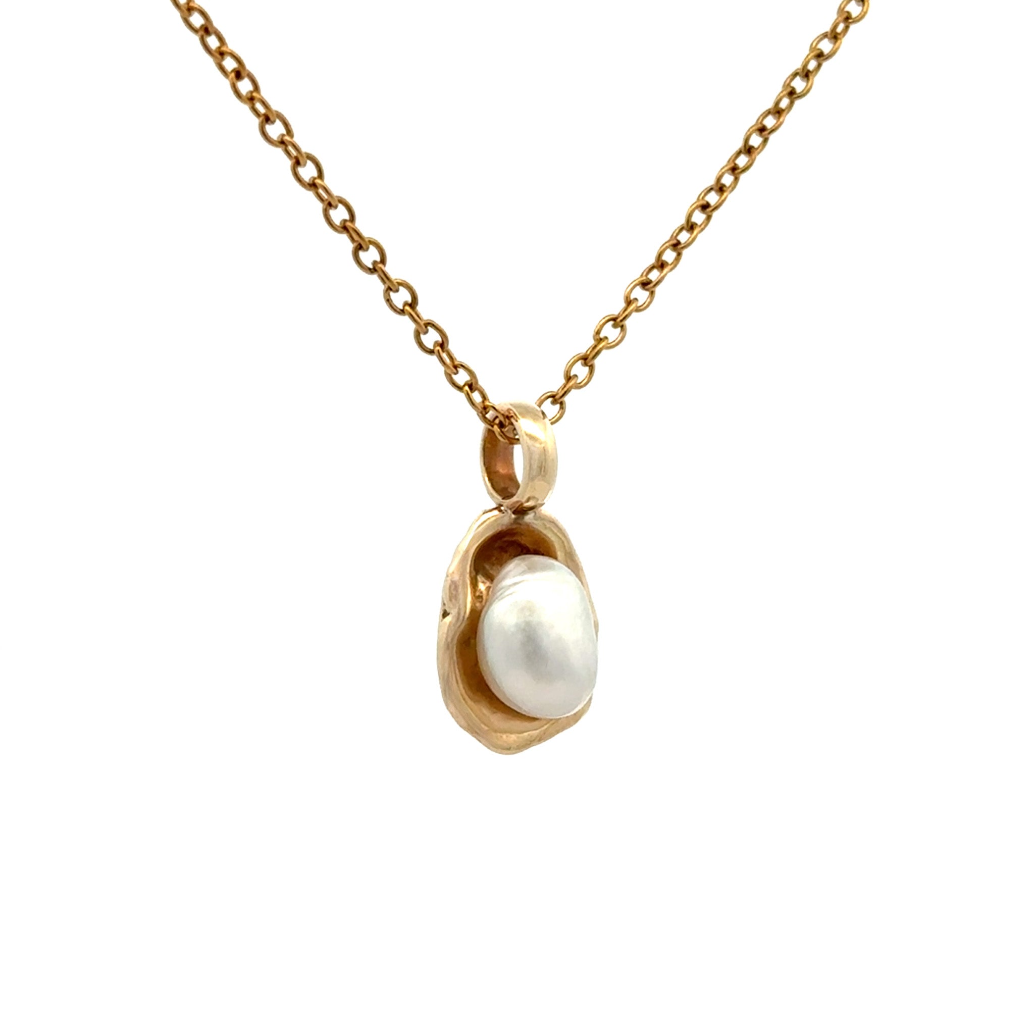 9K Yellow Gold Australian South Sea 0.4g Keshi Pearl Pendant side view on white background