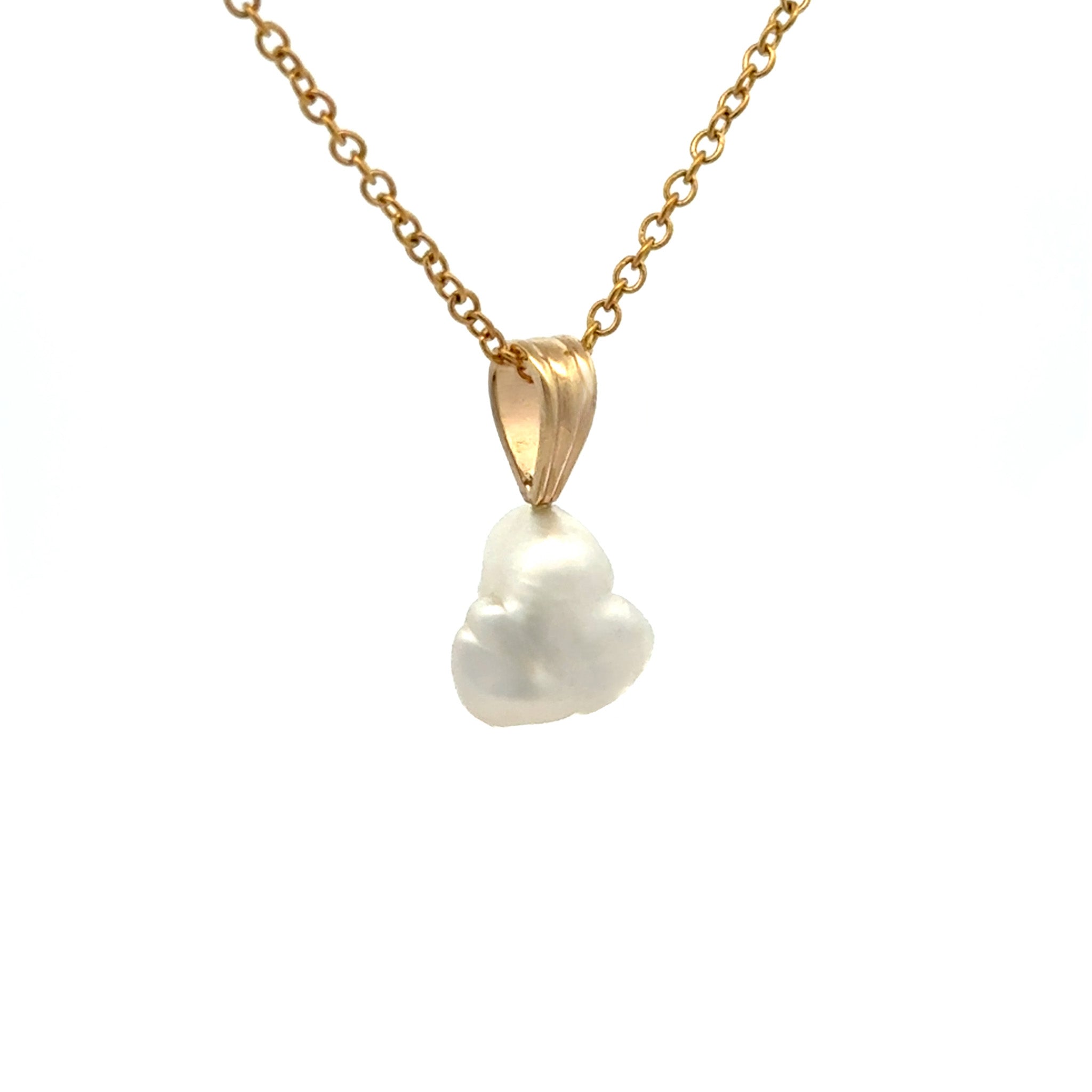 9K Yellow Gold Australian South Sea 1.4g Keshi Pearl Pendant side view on a white background