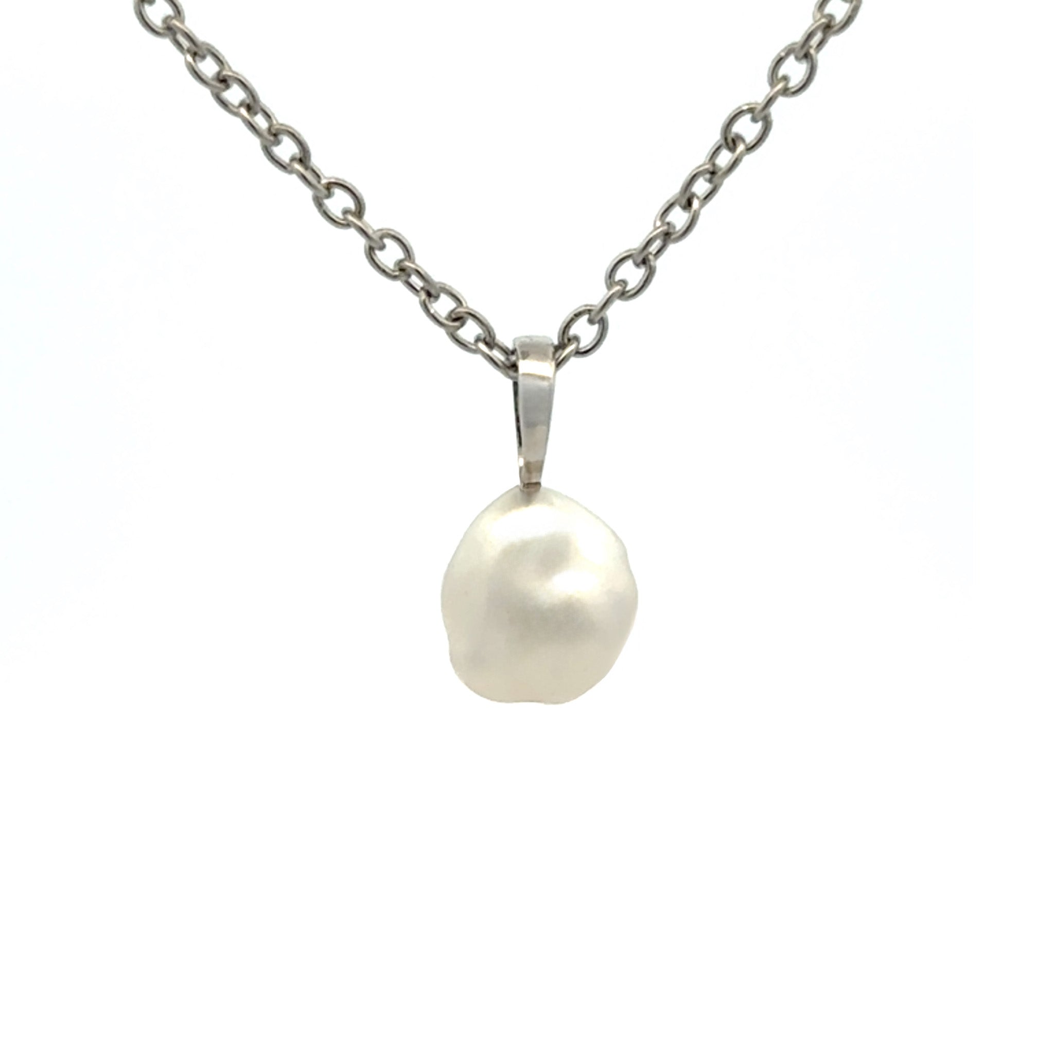 9K White Gold Australian South Sea 0.4 g Keshi Pearl Pendant front view