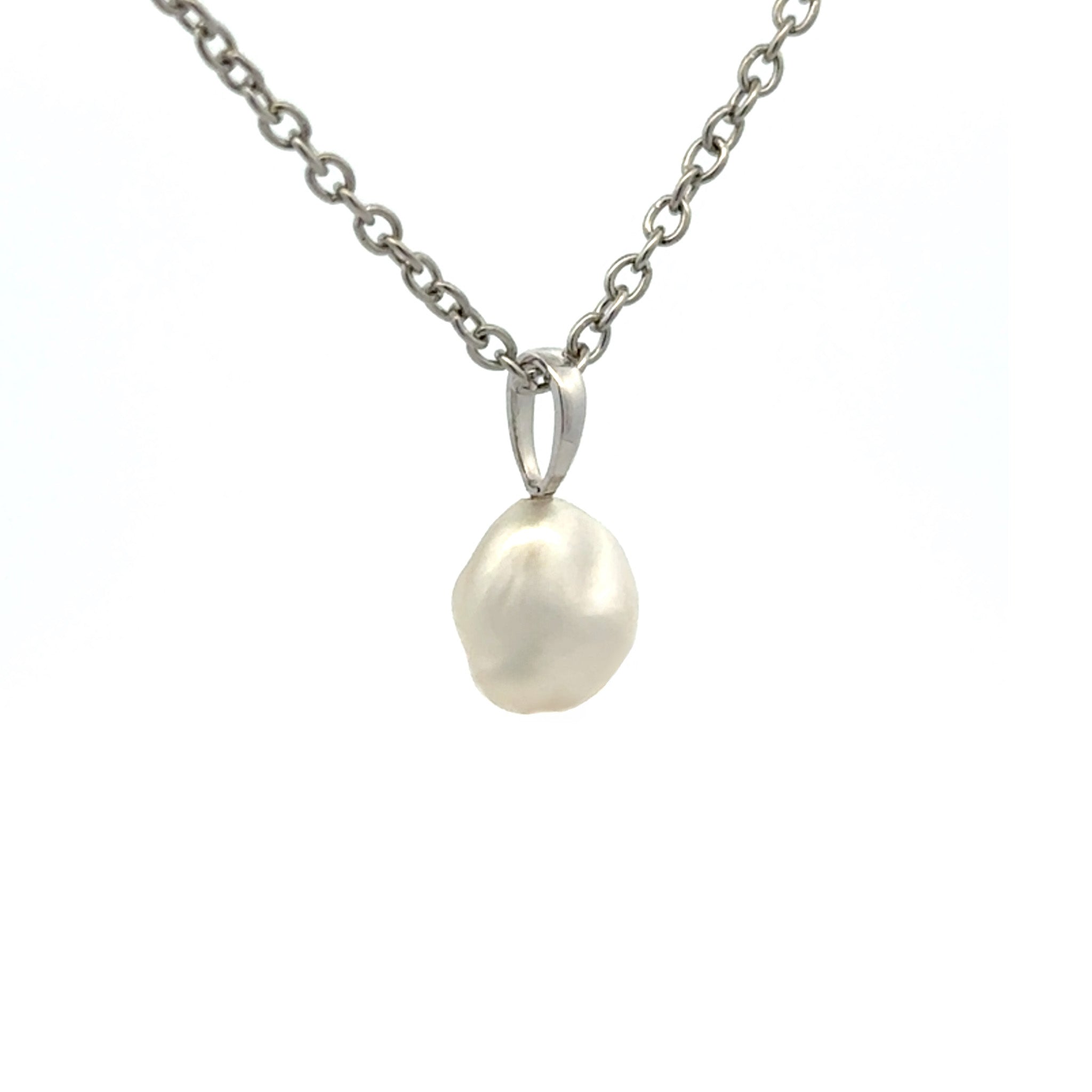9K White Gold Australian South Sea 0.4 g Keshi Pearl Pendant side view
