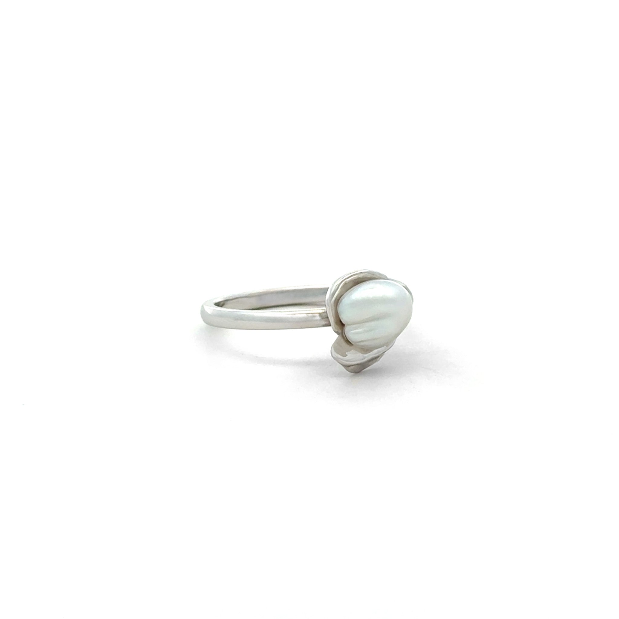 Untamed 18K White Gold Australian South Sea 0.3 g Keshi Pearl Ring side flat view on white background