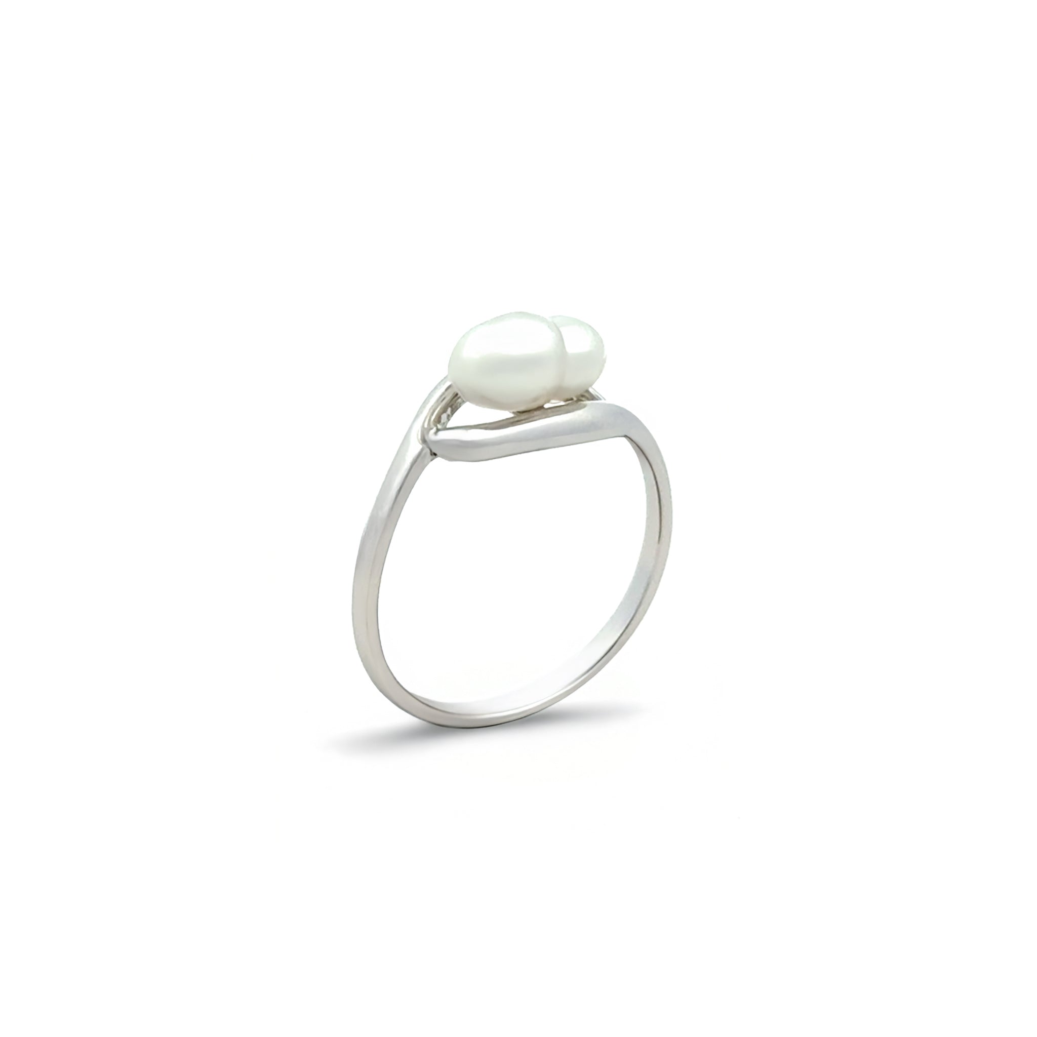 Sterling Silver Australian South Sea 0.4g Keshi Pearl Ring side view with white background
