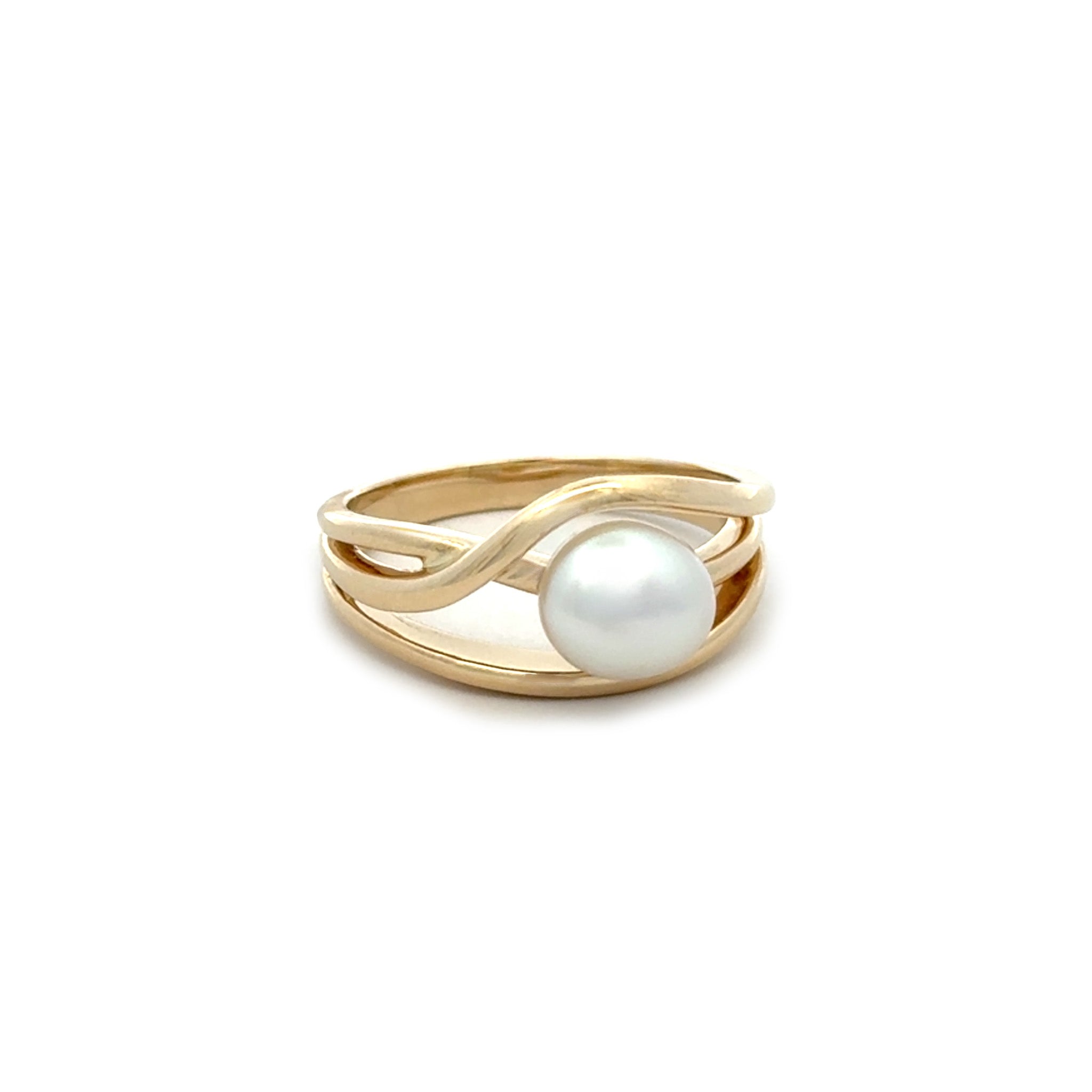9K Yellow Gold Australian South Sea 0.5g Keshi Pearl Ring front view