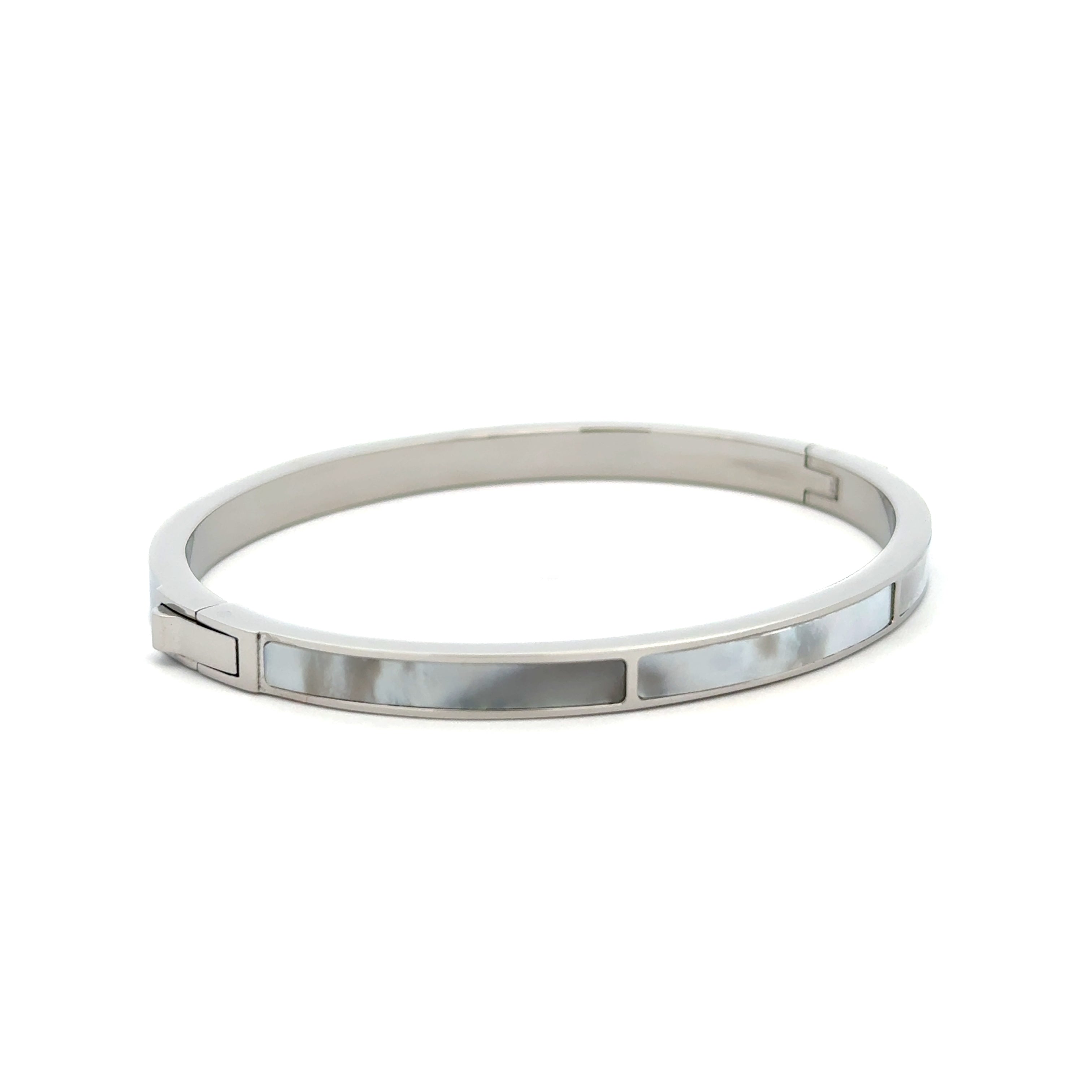Stainless Steel White Mother Of Pearl Bangle - 60mm